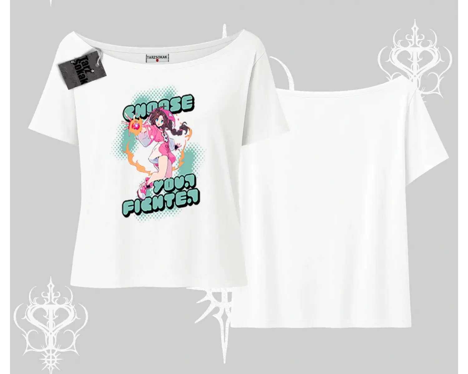 Kayık Yaka Tshirt Oversize  Anime Kız Desenli Japon Stil