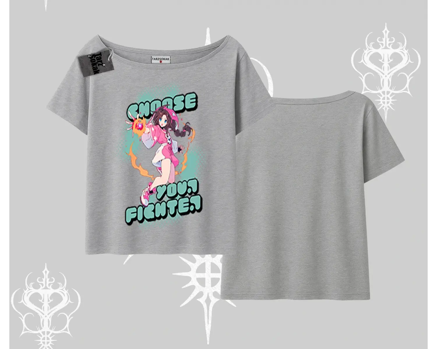 Kayık Yaka Tshirt Oversize  Anime Kız Desenli Japon Stil