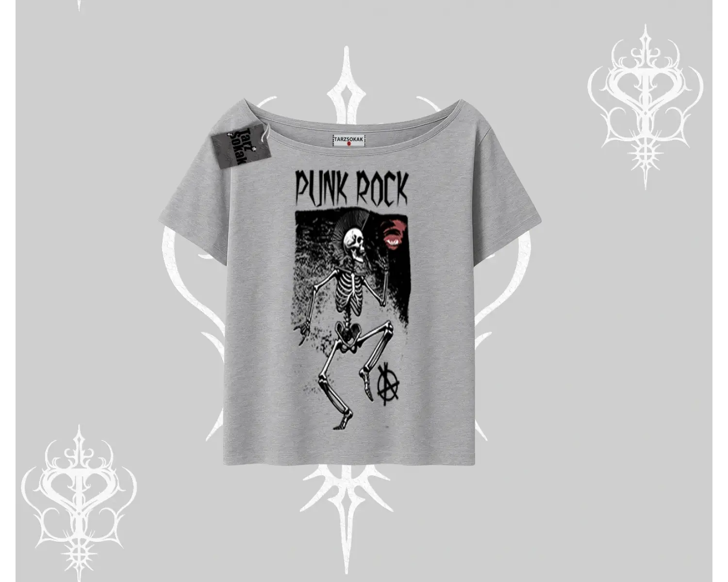 Kayık Yaka Tshirt Punk Rock Chaos Skeleton Riot