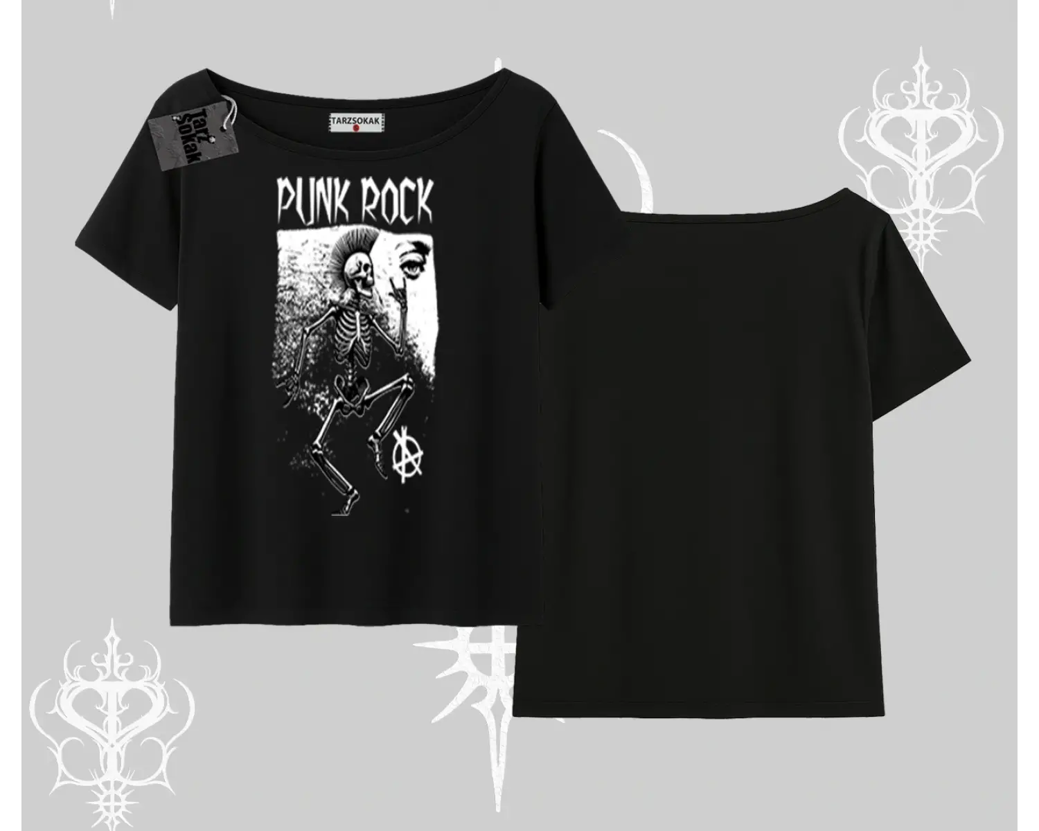Kayık Yaka Tshirt Punk Rock Chaos Skeleton Riot