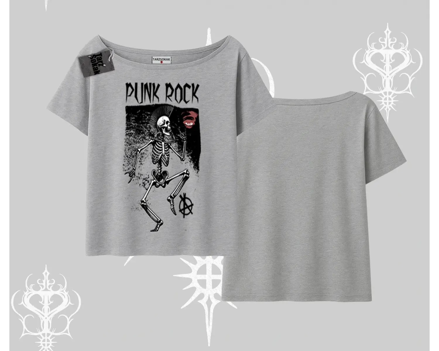 Kayık Yaka Tshirt Punk Rock Chaos Skeleton Riot