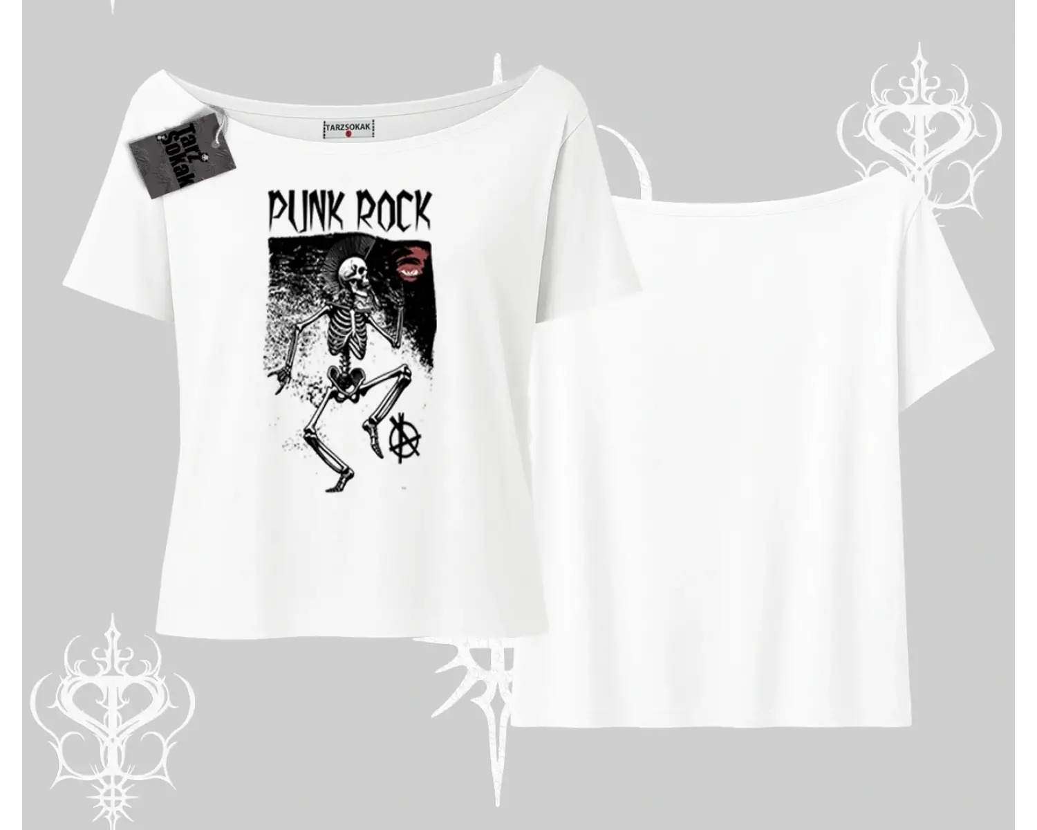 Kayık Yaka Tshirt Punk Rock Chaos Skeleton Riot