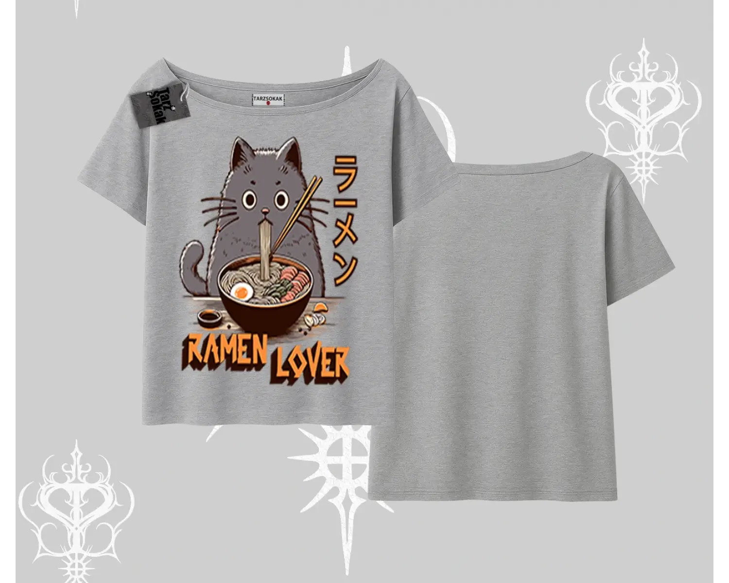 Kayık Yaka Tshirt Ramen Lover Kedi Anime Baskılı