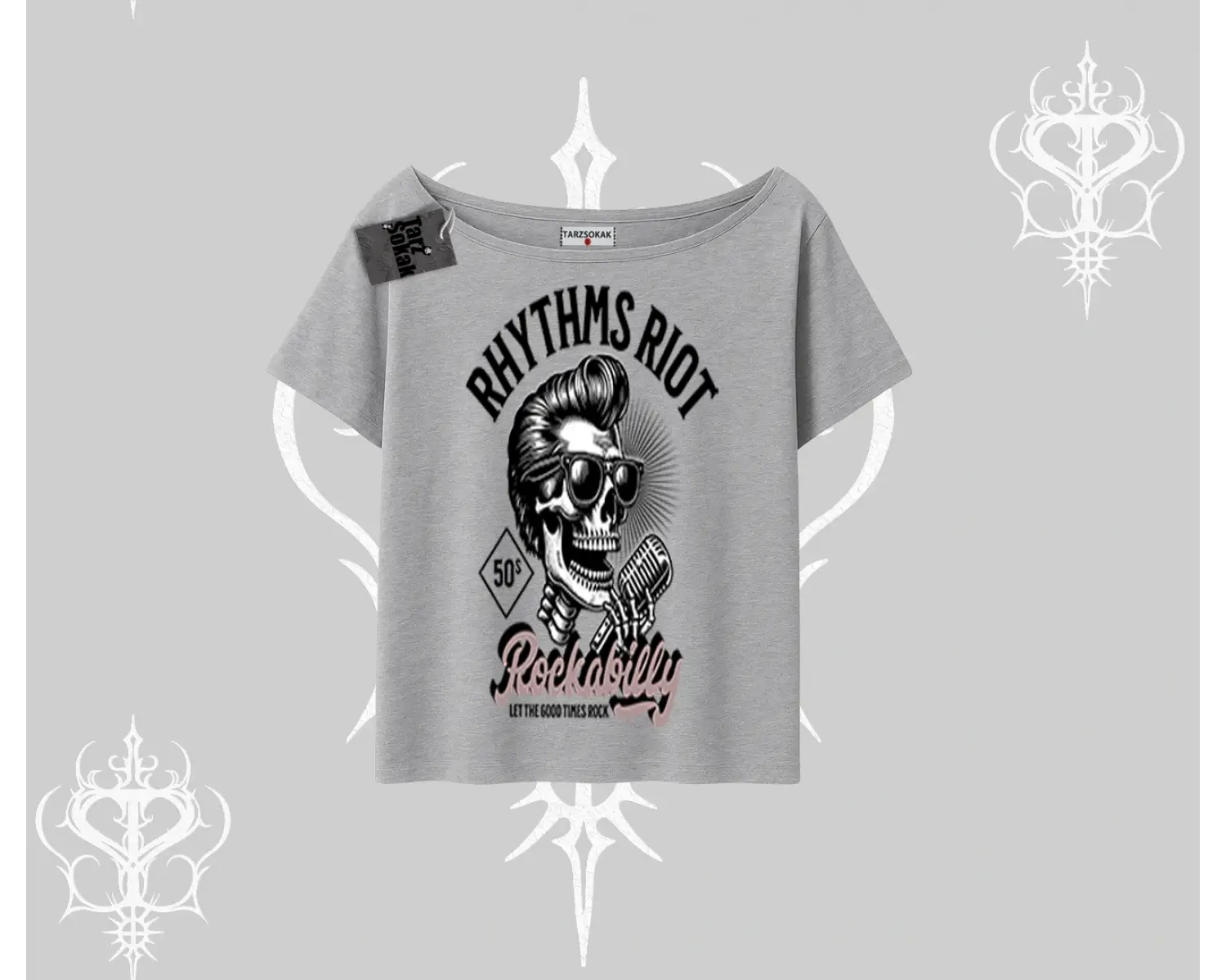 Kayık Yaka Tshirt Rhythms Riot Vintage Rockabilly Skull Street Aesthetic