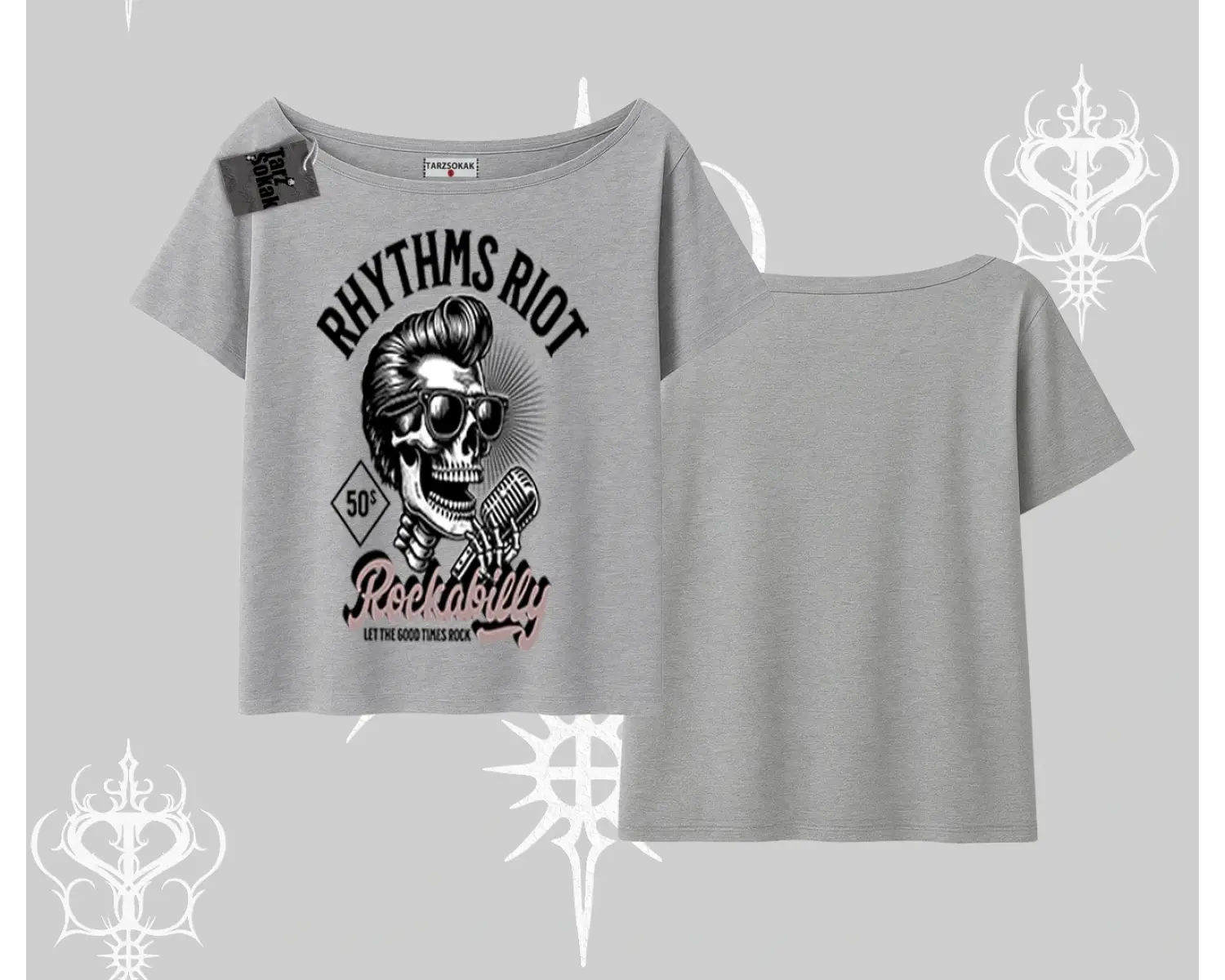 Kayık Yaka Tshirt Rhythms Riot Vintage Rockabilly Skull Street Aesthetic