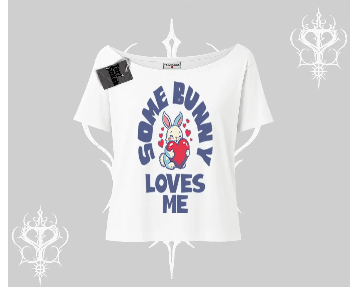 Kayık Yaka Tshirt Sevimli Tavşan Some Bunny Loves Me Baskılı