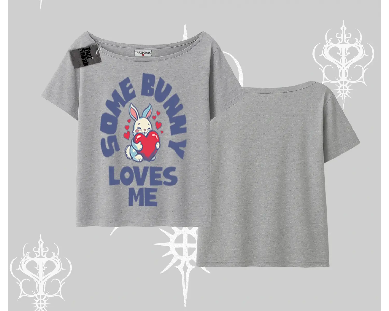 Kayık Yaka Tshirt Sevimli Tavşan Some Bunny Loves Me Baskılı