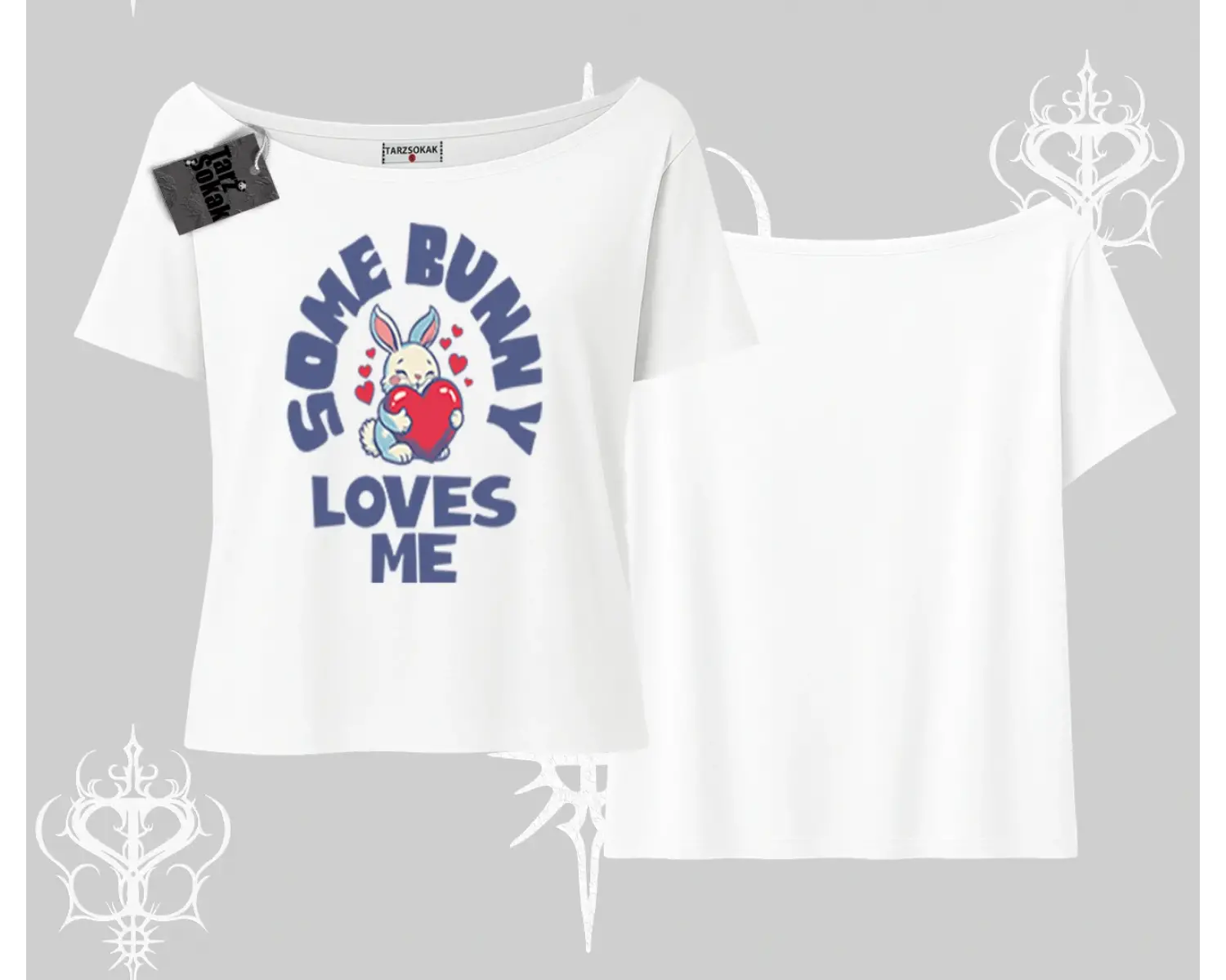 Kayık Yaka Tshirt Sevimli Tavşan Some Bunny Loves Me Baskılı
