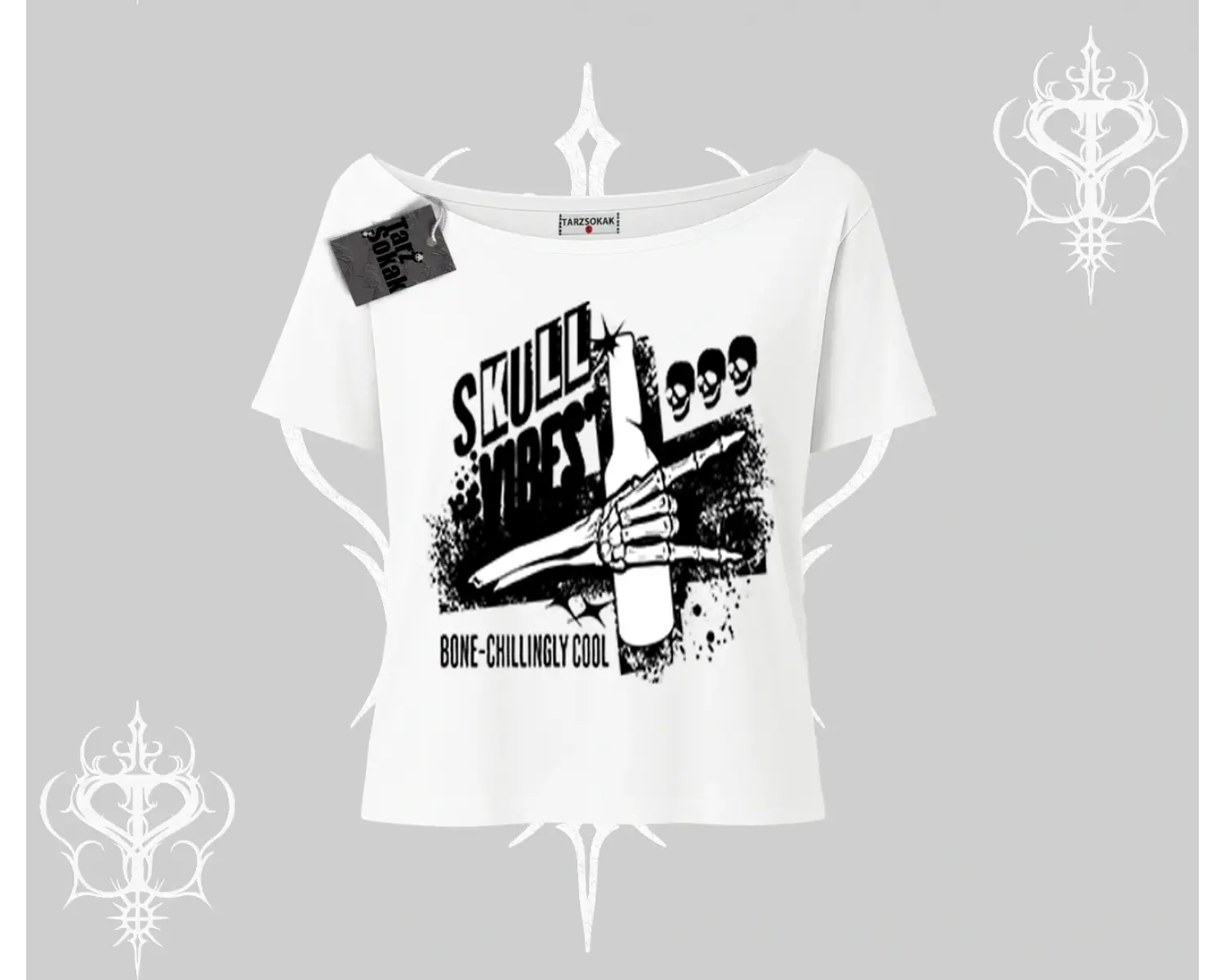 Kayık Yaka Tshirt Skull Impact Bone Chilling Street Icon