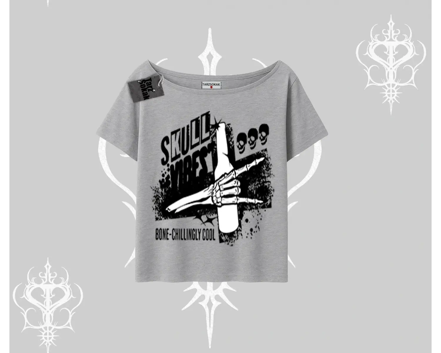 Kayık Yaka Tshirt Skull Impact Bone Chilling Street Icon