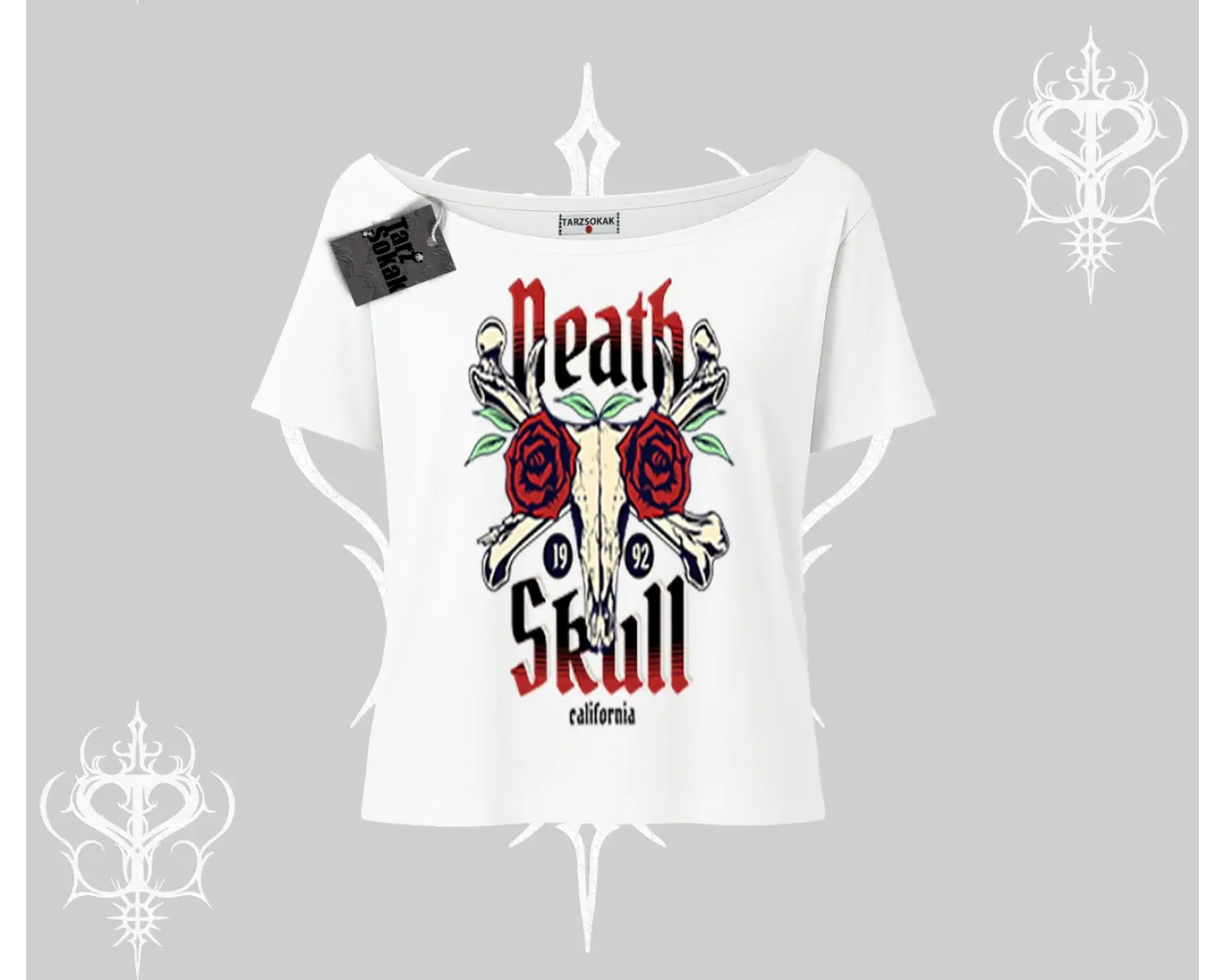 Kayık Yaka Tshirt Skull & Roses Vintage West Coast Rebellion