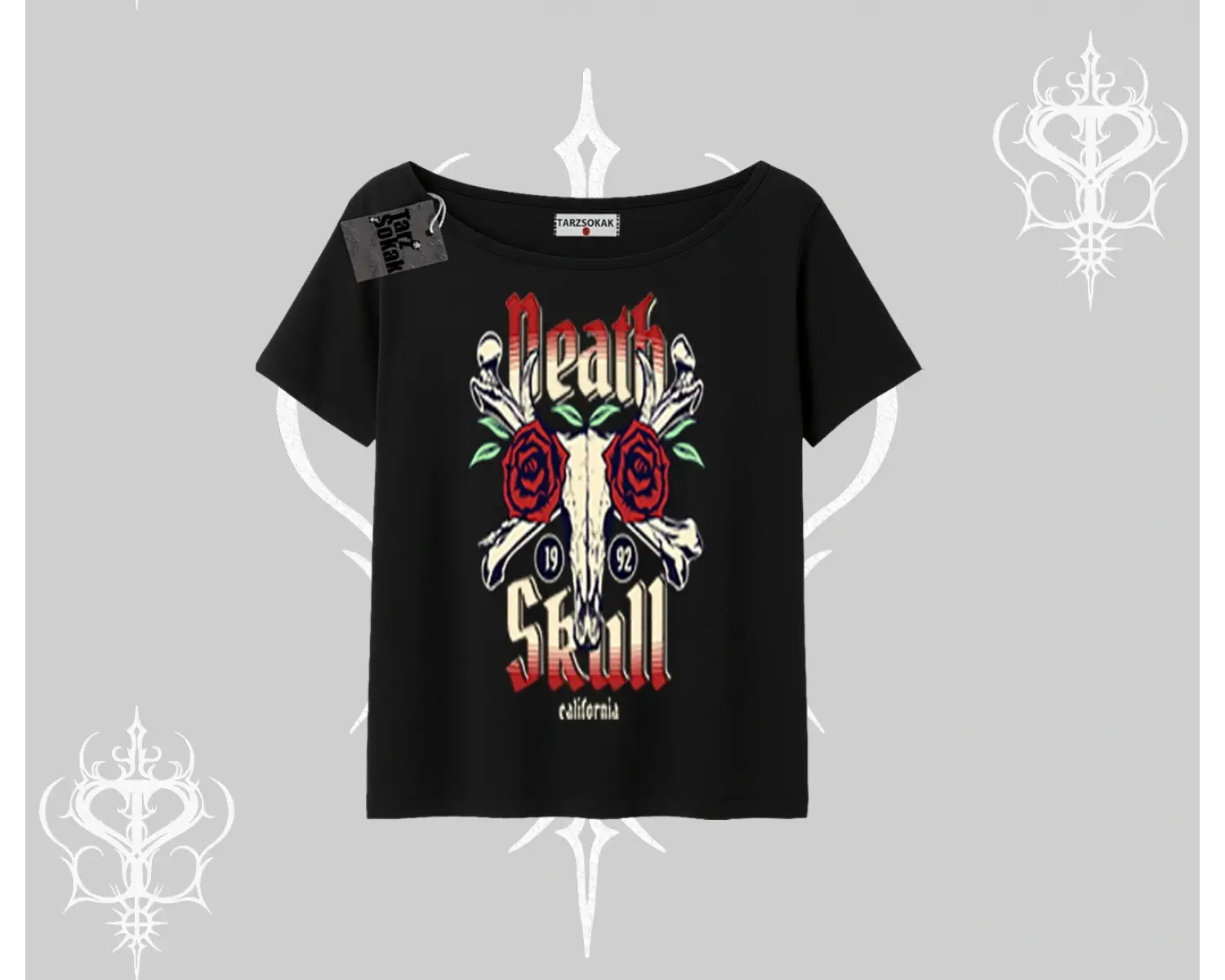Kayık Yaka Tshirt Skull & Roses Vintage West Coast Rebellion