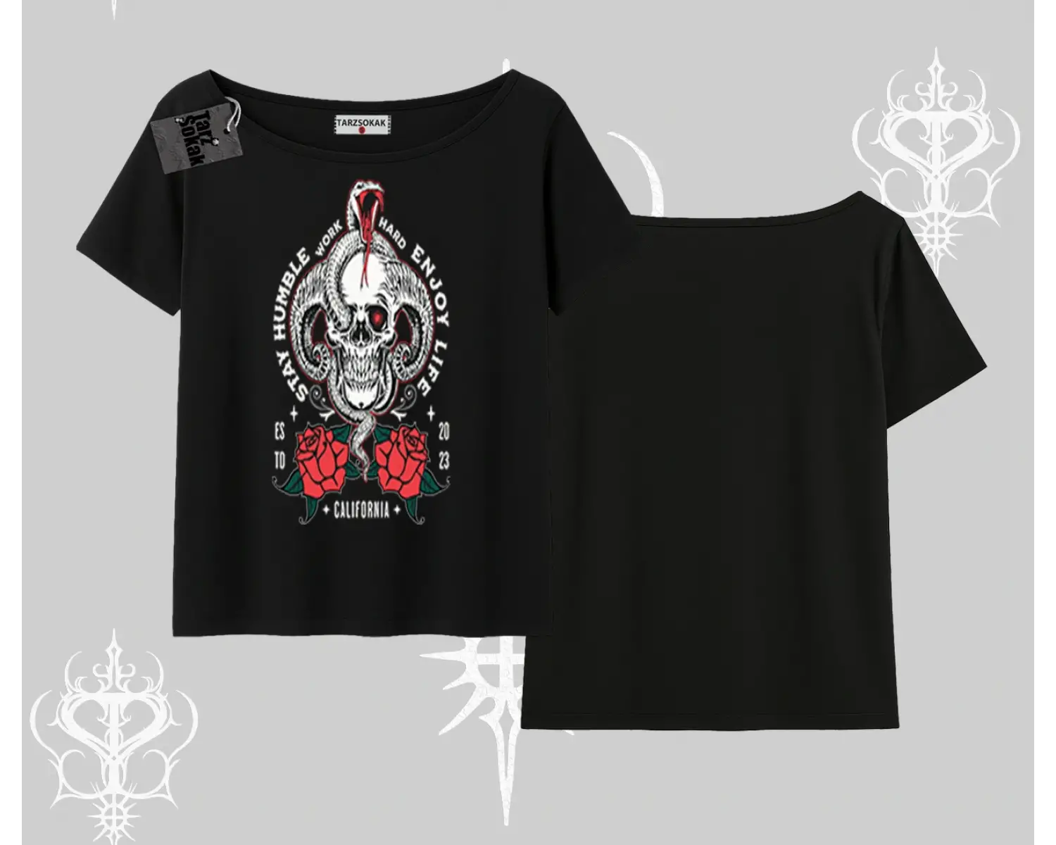 Kayık Yaka Tshirt Stay Humble Work Hard Enjoy Life