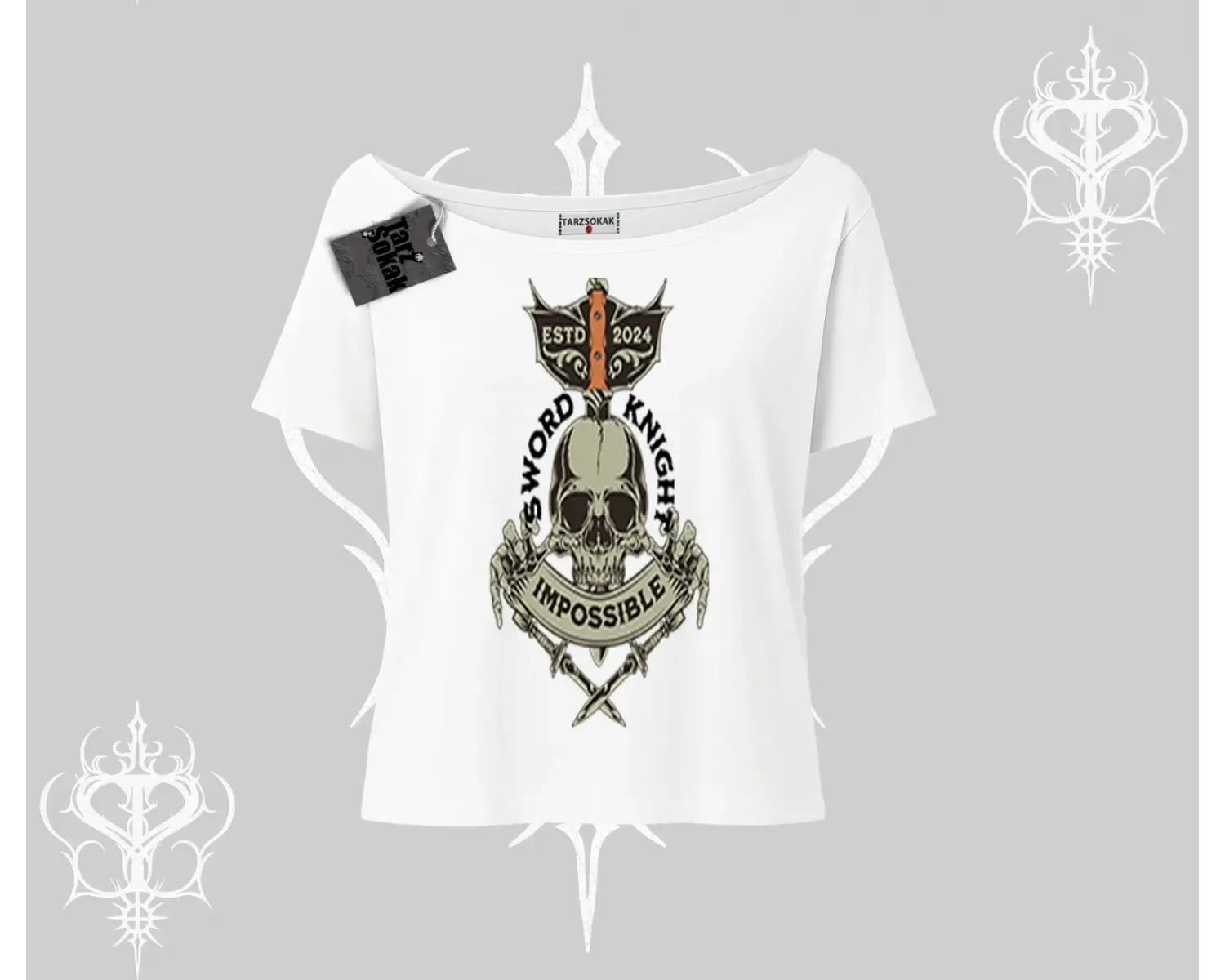 Kayık Yaka Tshirt Sword Knight Skull Impossible Street Creed