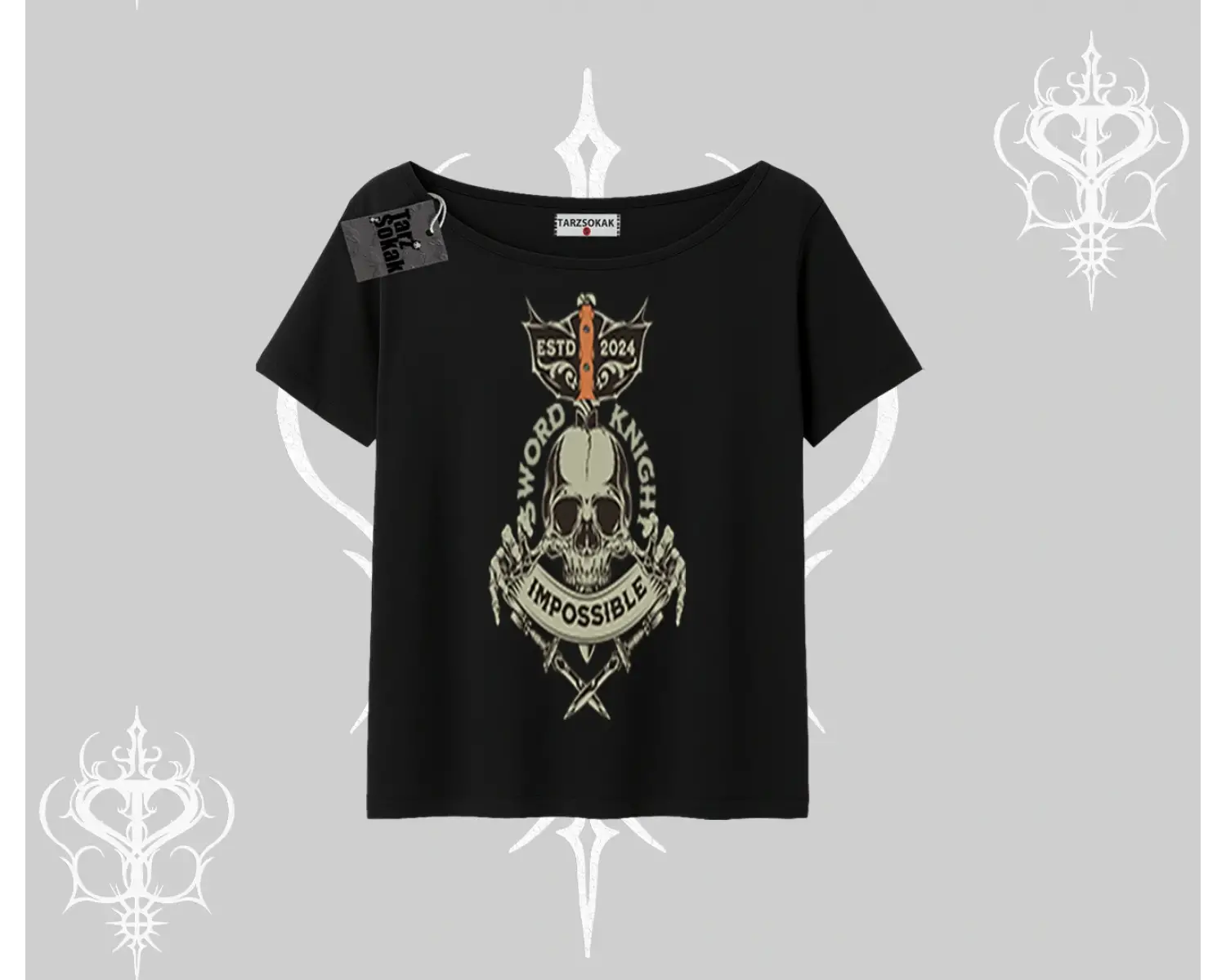 Kayık Yaka Tshirt Sword Knight Skull Impossible Street Creed