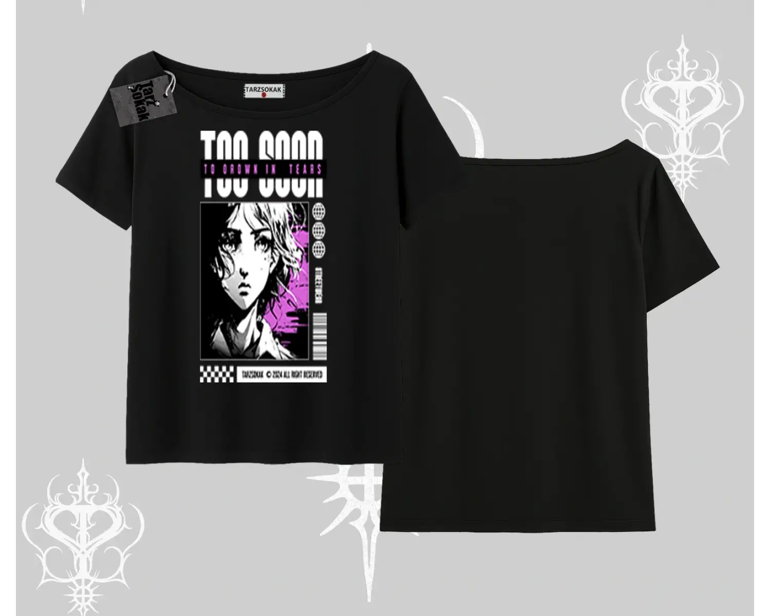 Kayık Yaka Tshirt Too Good Anime Girl Grafik Baskılı