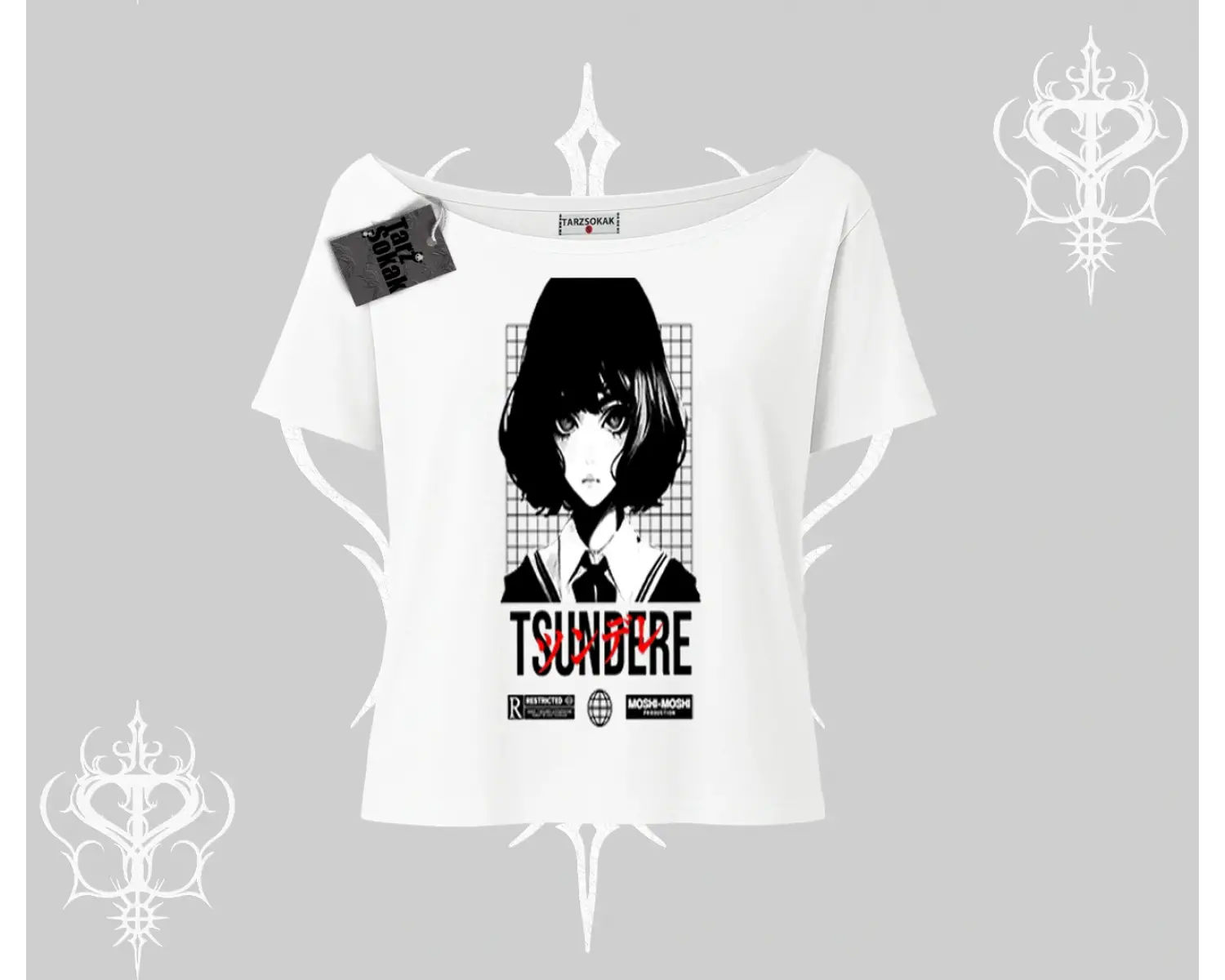 Kayık Yaka Tshirt Tsundere Anime Japanese Style Baskılı