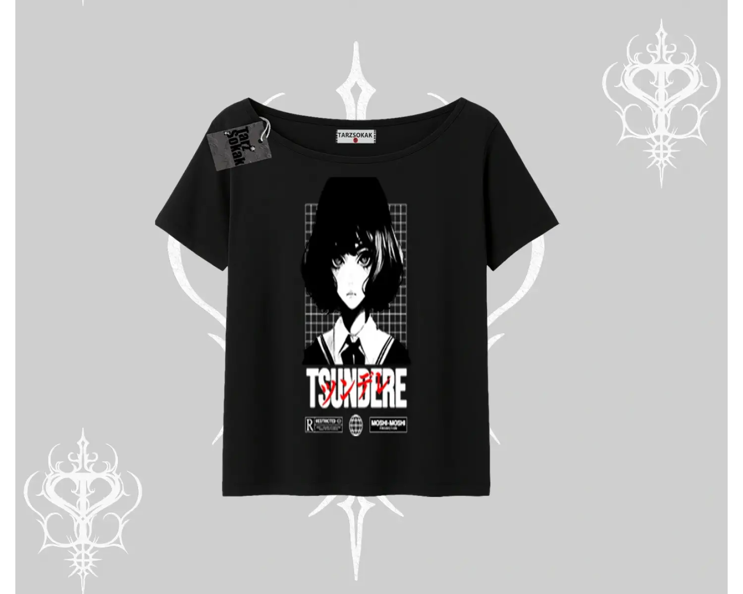 Kayık Yaka Tshirt Tsundere Anime Japanese Style Baskılı