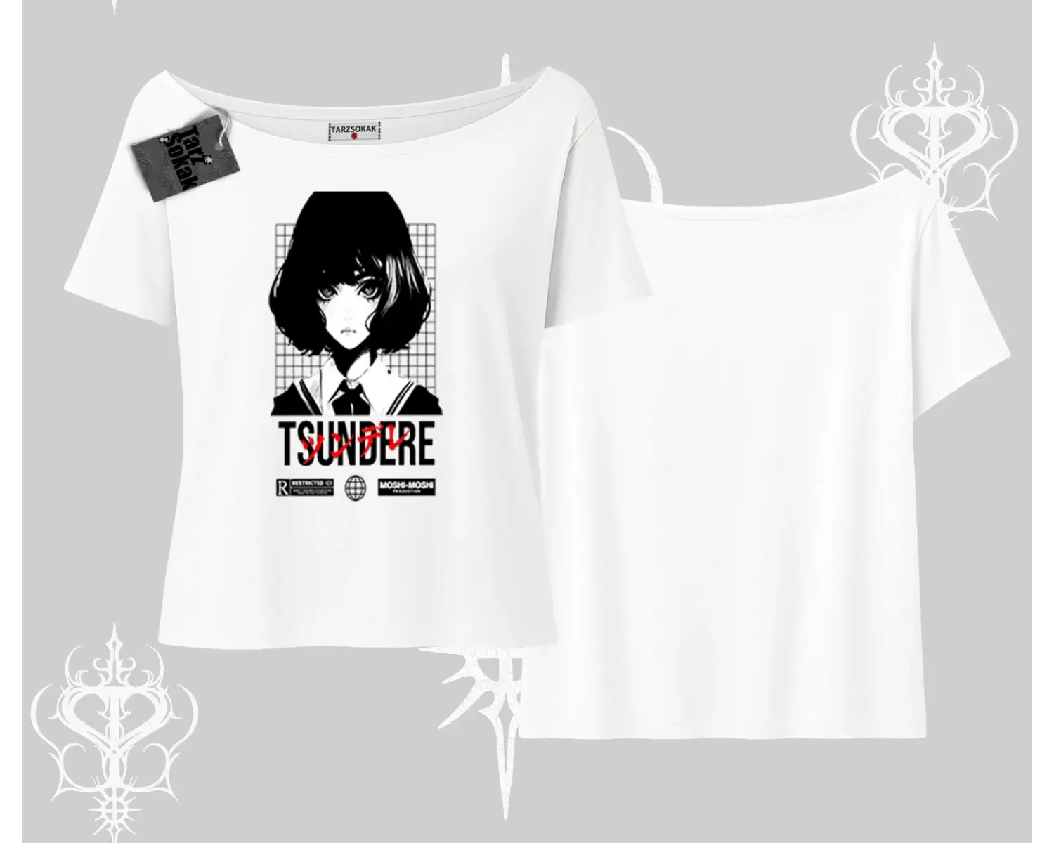 Kayık Yaka Tshirt Tsundere Anime Japanese Style Baskılı