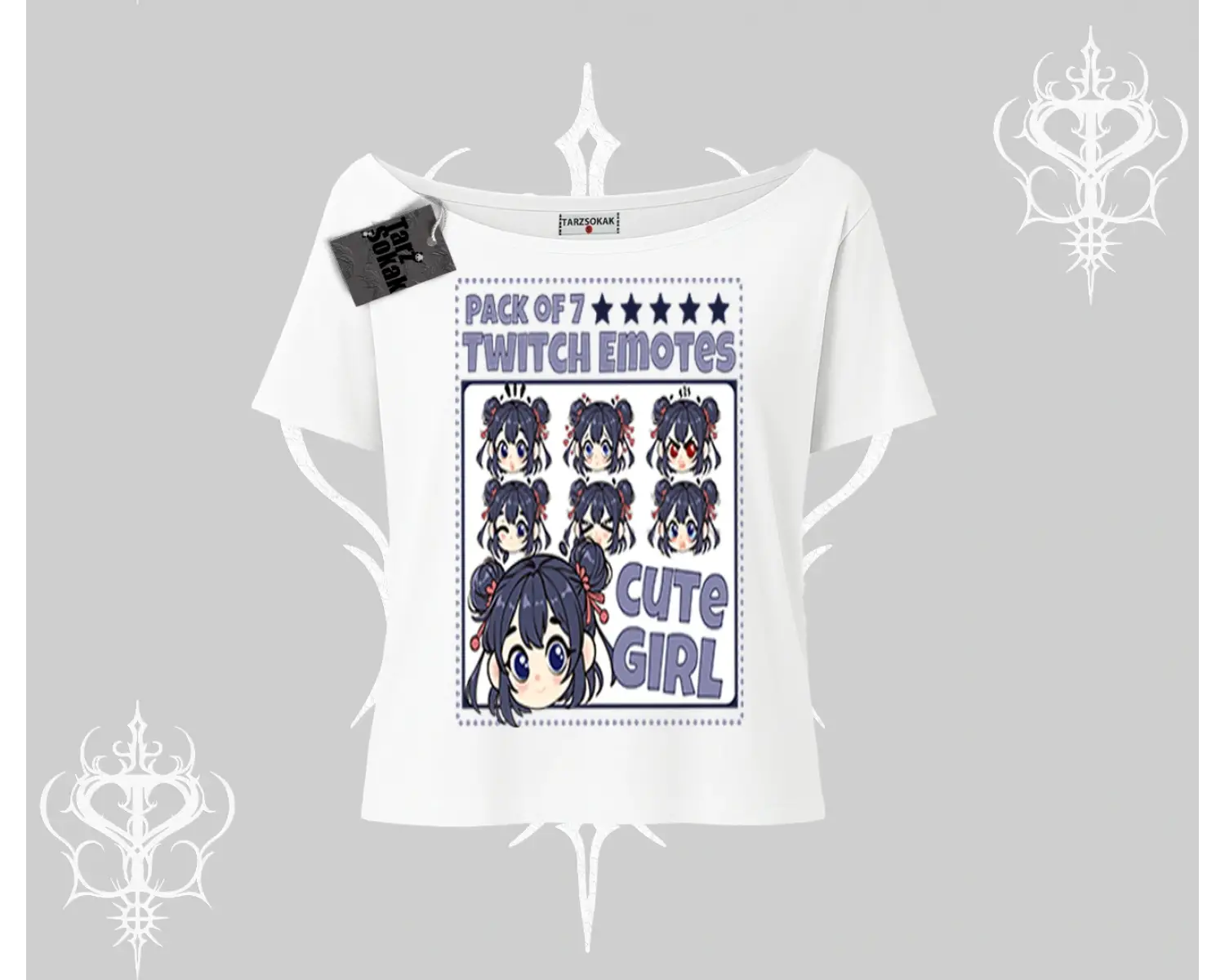 Kayık Yaka Tshirt Twitch Emotes Cute Girl Anime Expression