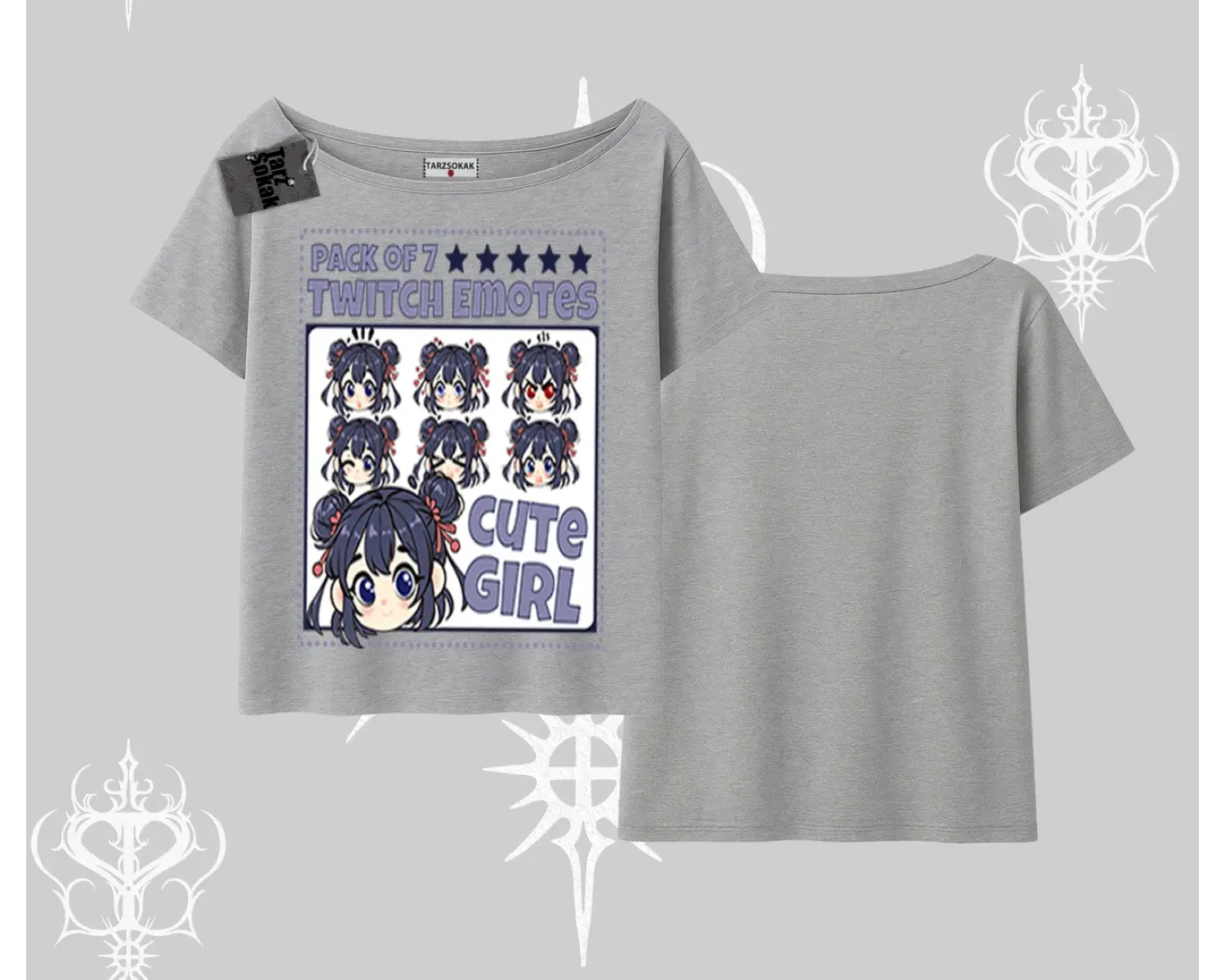 Kayık Yaka Tshirt Twitch Emotes Cute Girl Anime Expression