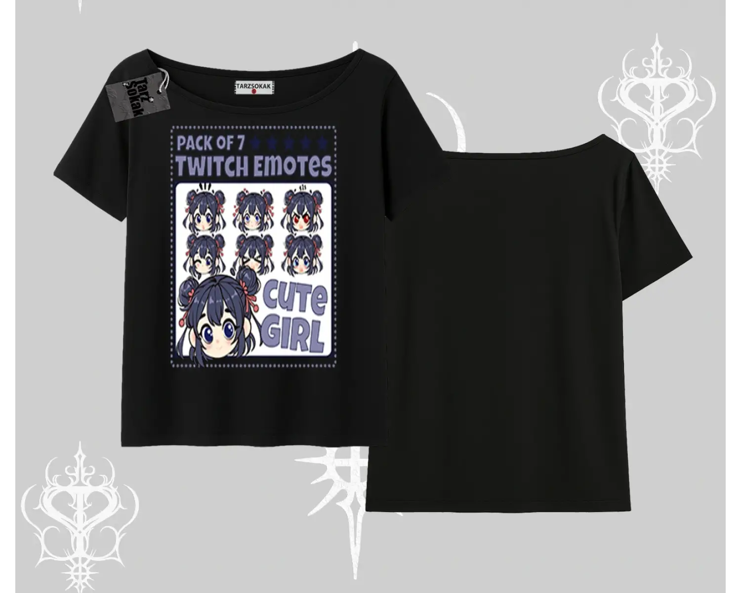 Kayık Yaka Tshirt Twitch Emotes Cute Girl Anime Expression