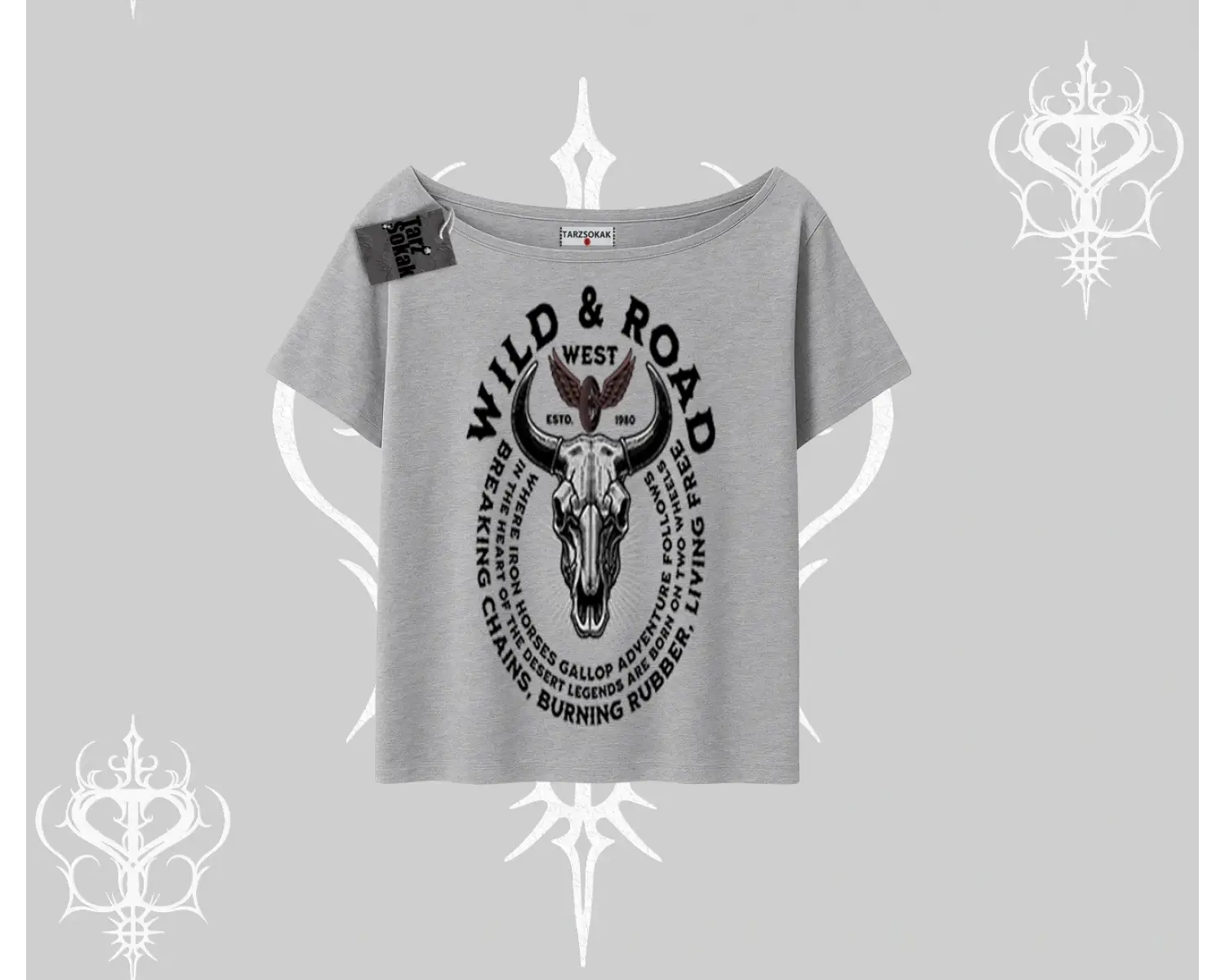 Kayık Yaka Tshirt Wild & Road Western Skull Biker Street Culture