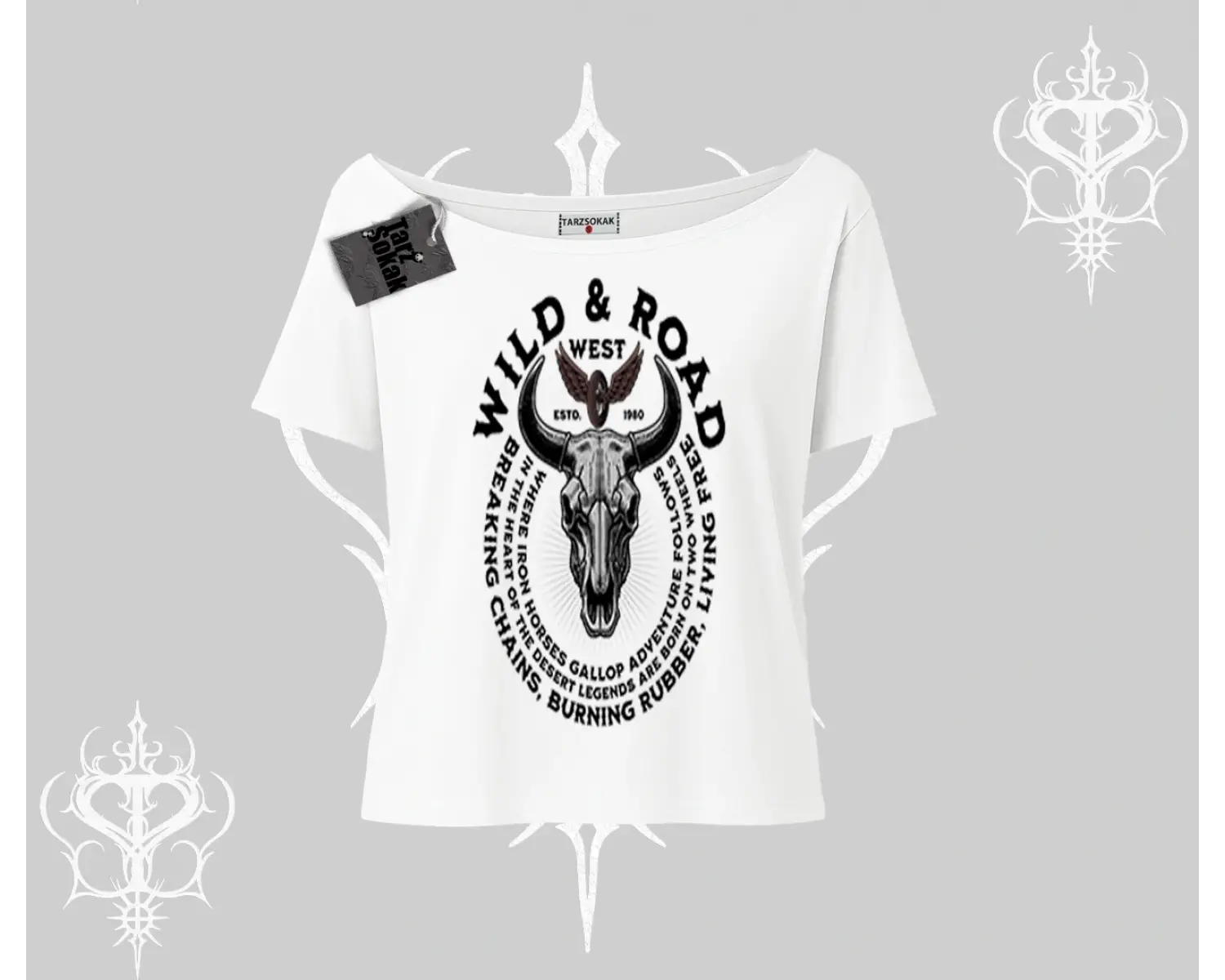 Kayık Yaka Tshirt Wild & Road Western Skull Biker Street Culture