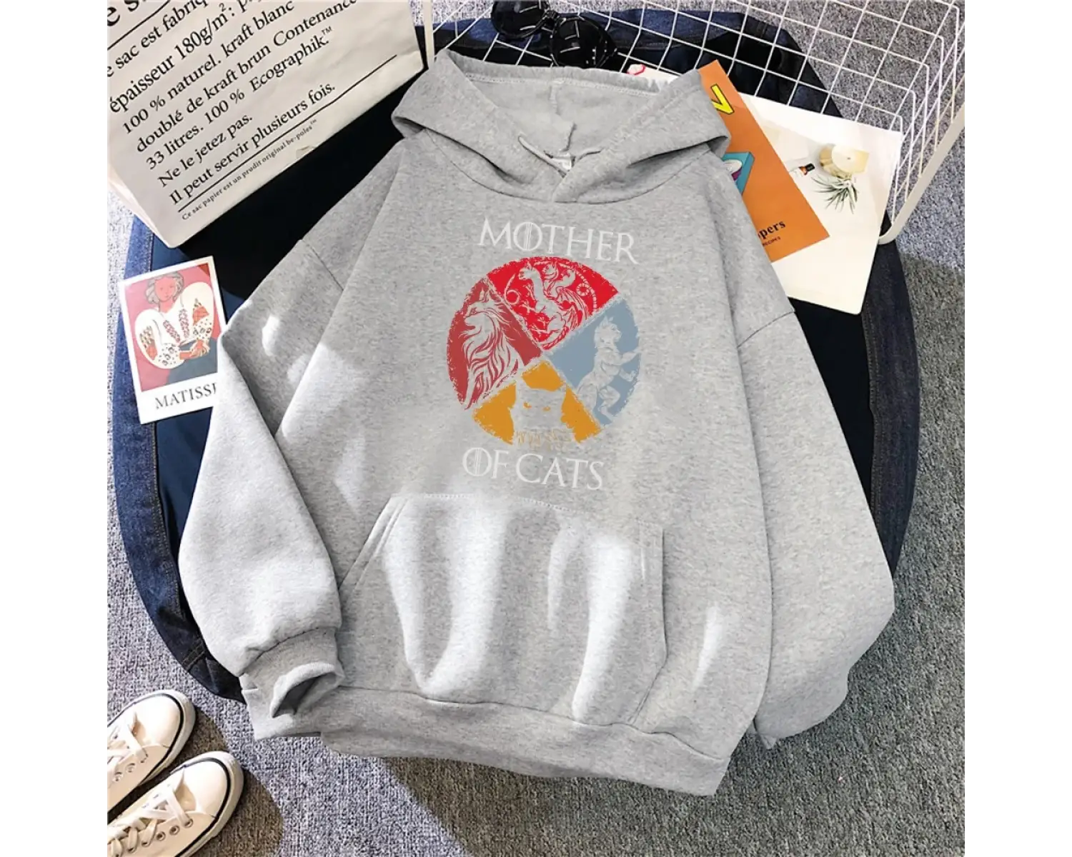 Kedi Aile Kedilerin Annesi Baskılı Eşofman Kadın Yenilik Moda Hoody Spor Gevşek Büyük Boy Hoo