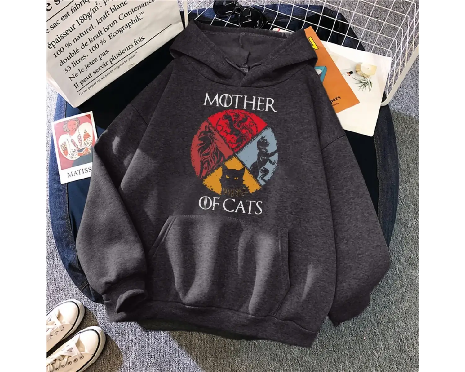 Kedi Aile Kedilerin Annesi Baskılı Eşofman Kadın Yenilik Moda Hoody Spor Gevşek Büyük Boy Hoo