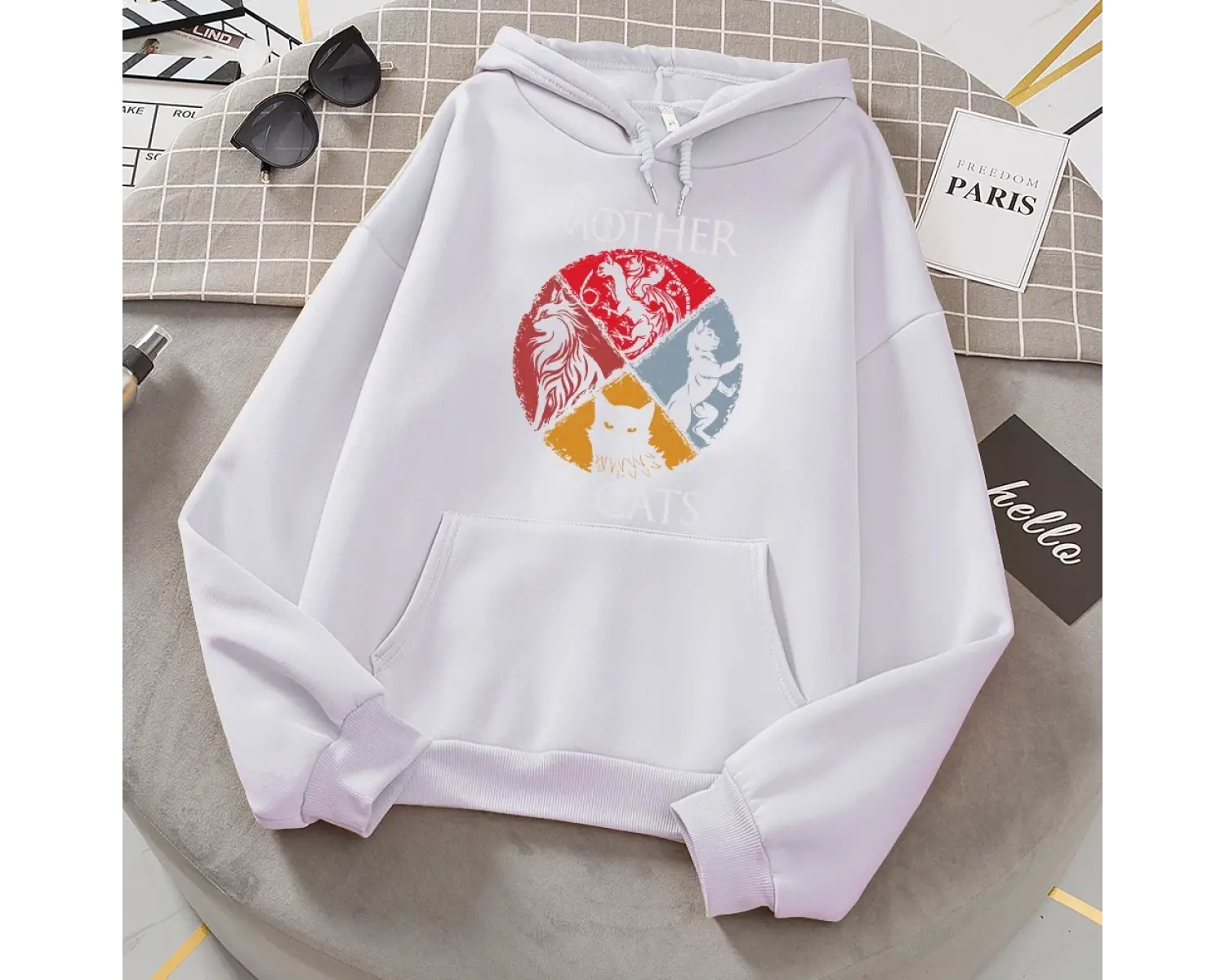 Kedi Aile Kedilerin Annesi Baskılı Eşofman Kadın Yenilik Moda Hoody Spor Gevşek Büyük Boy Hoo