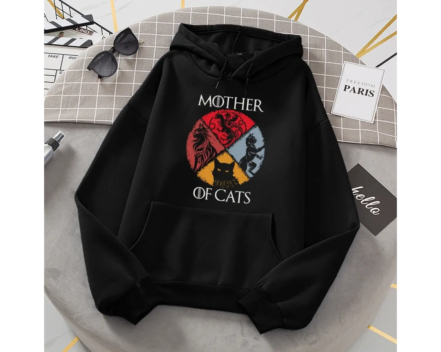 Kedi Aile Kedilerin Annesi Baskılı Eşofman Kadın Yenilik Moda Hoody Spor Gevşek Büyük Boy Hoo