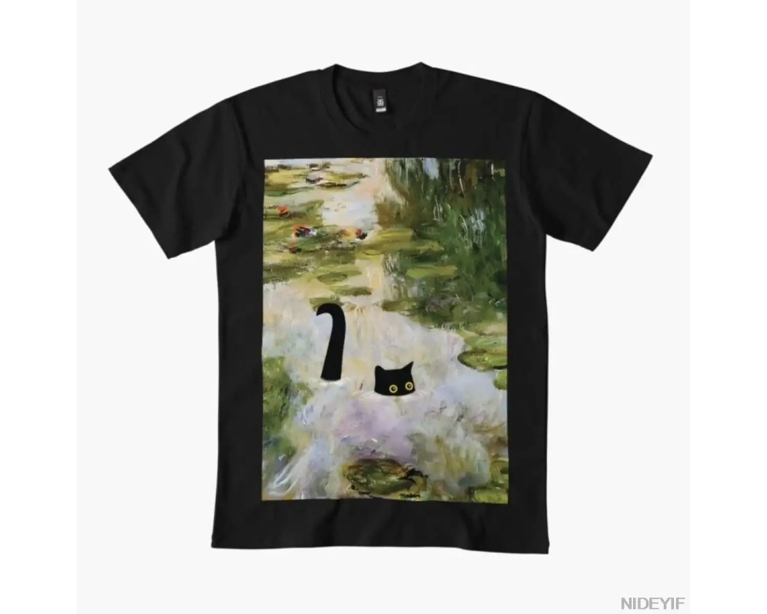 Kedi Baskı Monet Nilüfer T-shirt Erkekler Kadınlar Için % 100% Pamuk T Shirt Kısa Kollu Üstle