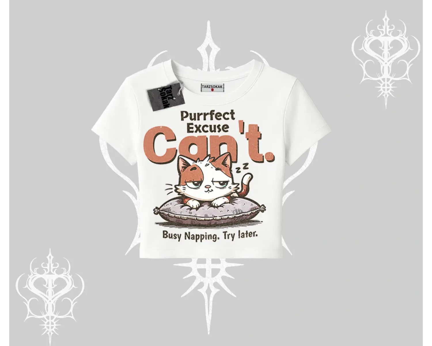 Kedi Baskılı Cant Busy Napping Y2K  Babby Tee Tshirt