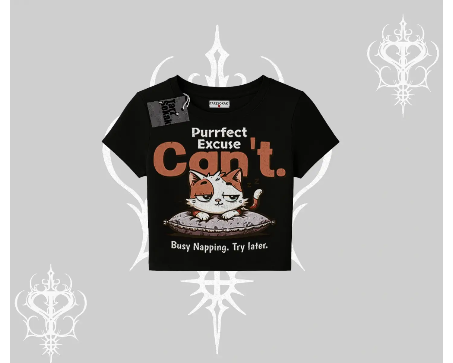 Kedi Baskılı Cant Busy Napping Y2K  Babby Tee Tshirt