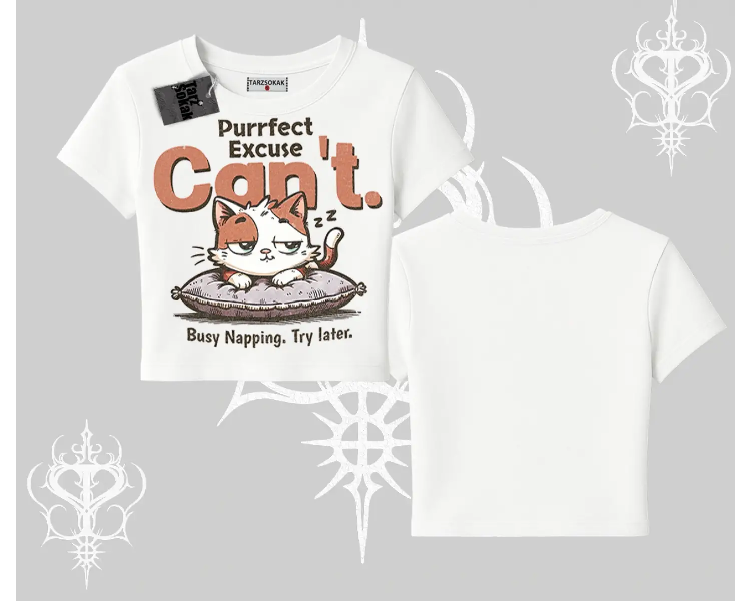 Kedi Baskılı Cant Busy Napping Y2K  Babby Tee Tshirt