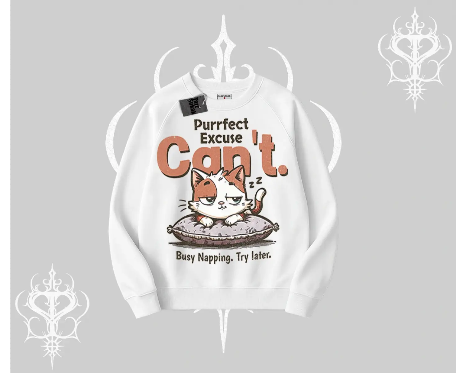 Kedi Baskılı Cant Busy Napping Y2K  Biskilet Sweatshirt