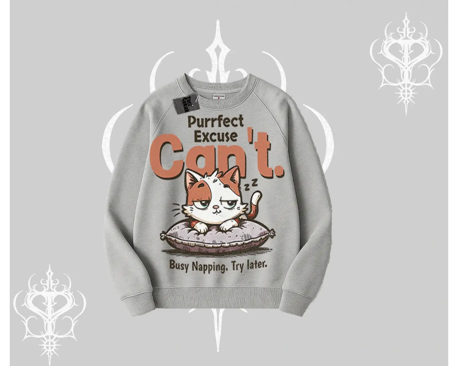 Kedi Baskılı Cant Busy Napping Y2K  Biskilet Sweatshirt
