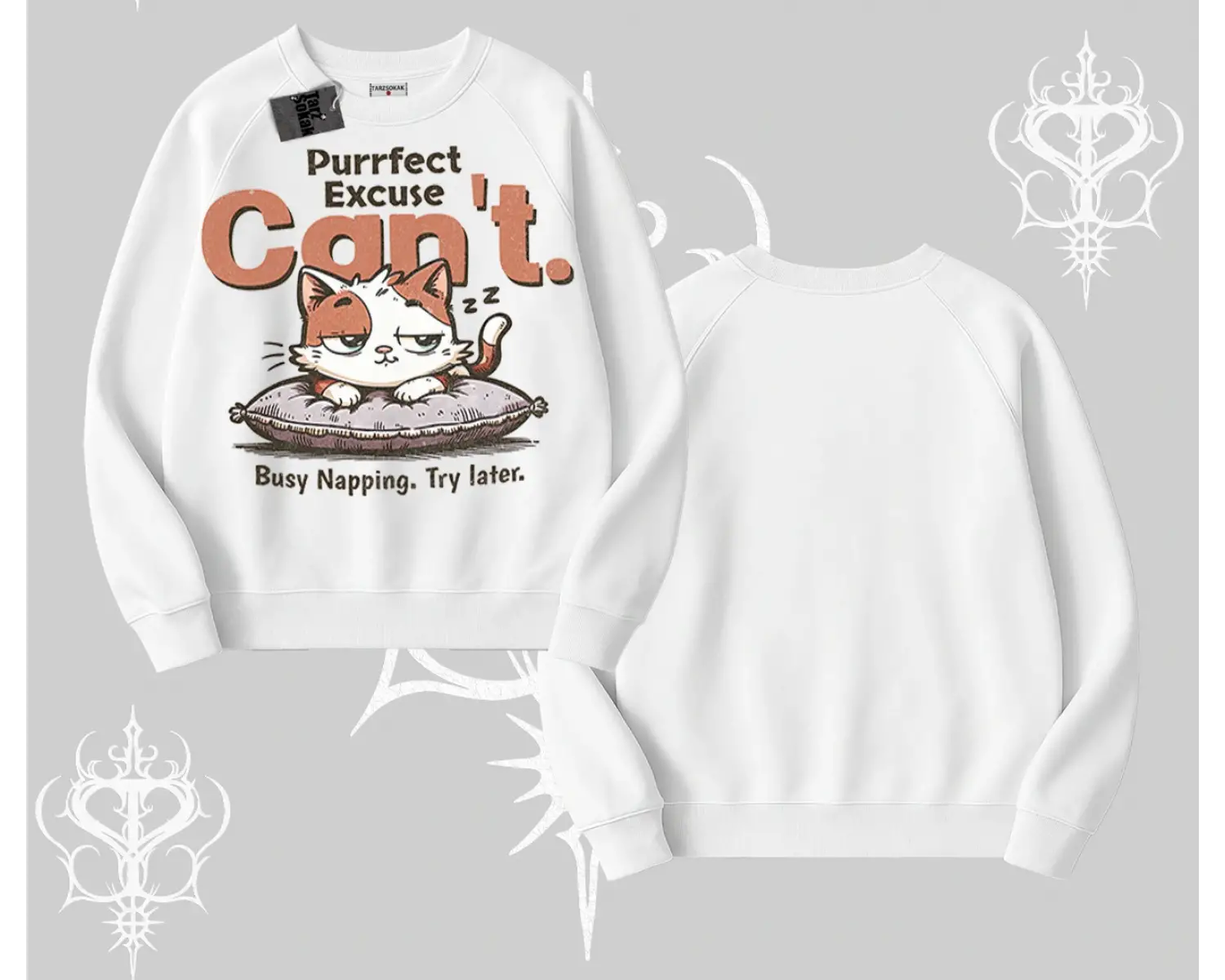 Kedi Baskılı Cant Busy Napping Y2K  Biskilet Sweatshirt