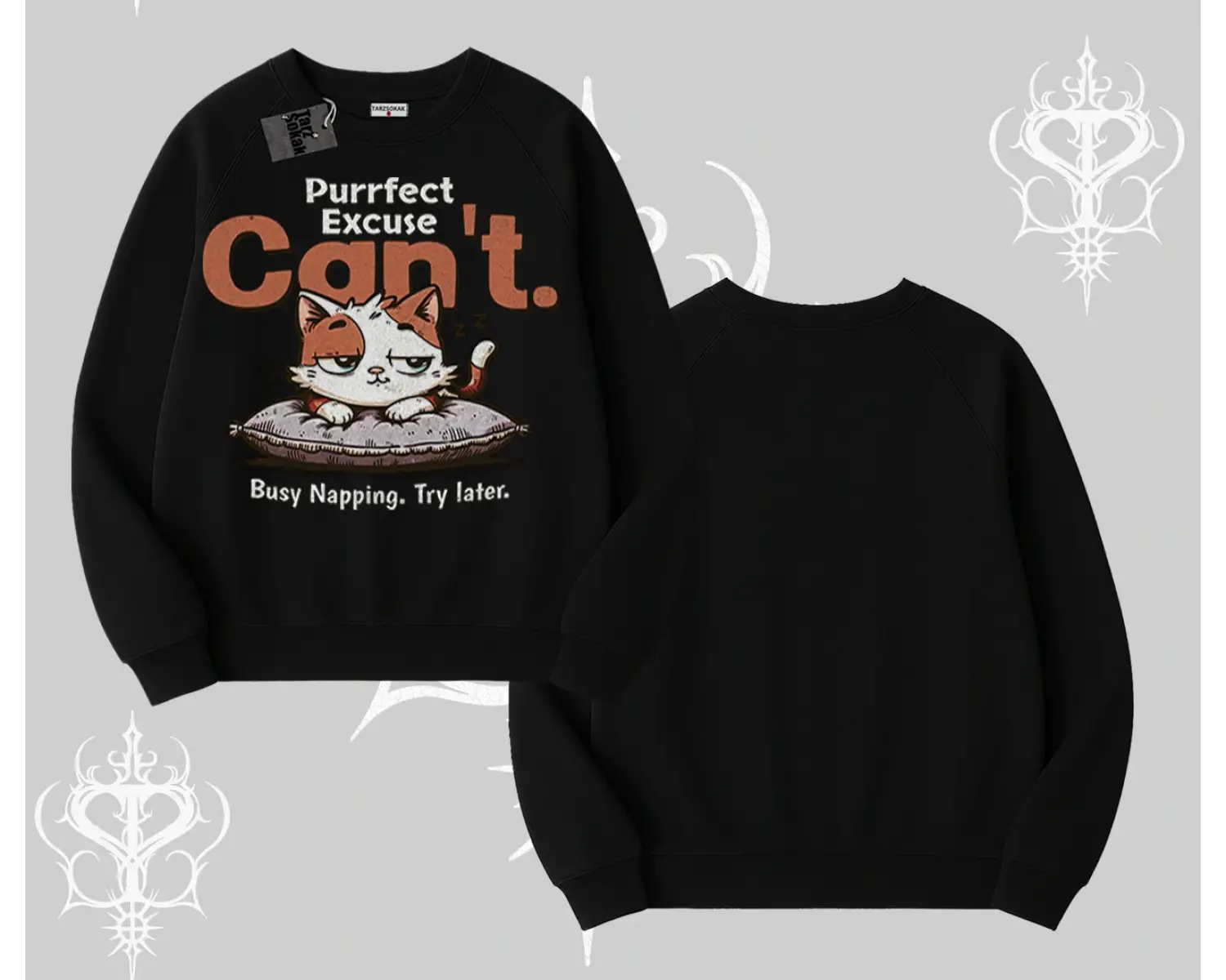 Kedi Baskılı Cant Busy Napping Y2K  Biskilet Sweatshirt