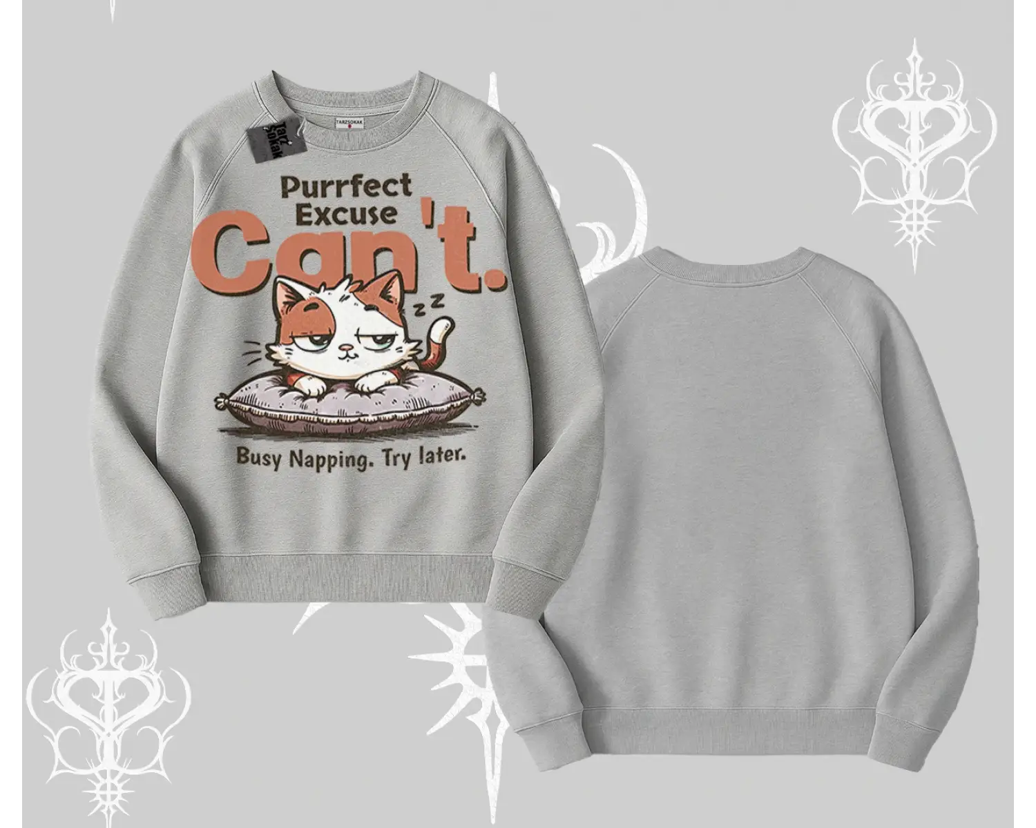 Kedi Baskılı Cant Busy Napping Y2K  Biskilet Sweatshirt