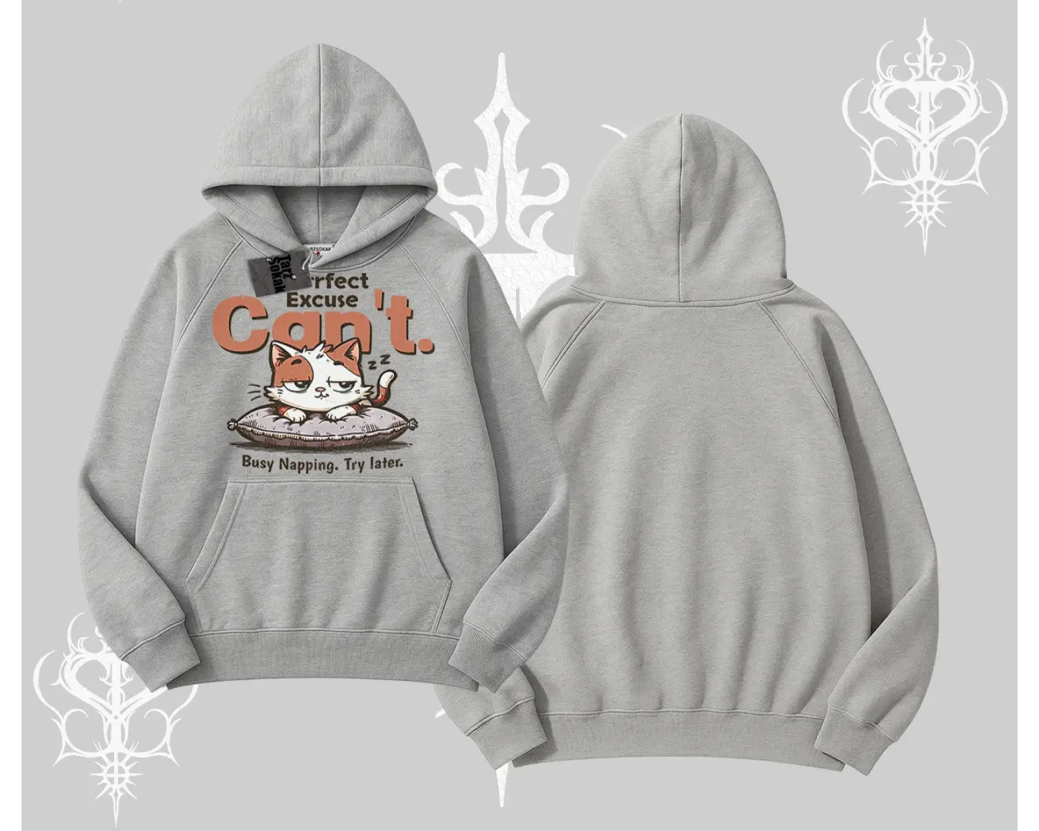 Kedi Baskılı Cant Busy Napping Y2K  Kapşonlu Sweatshirt