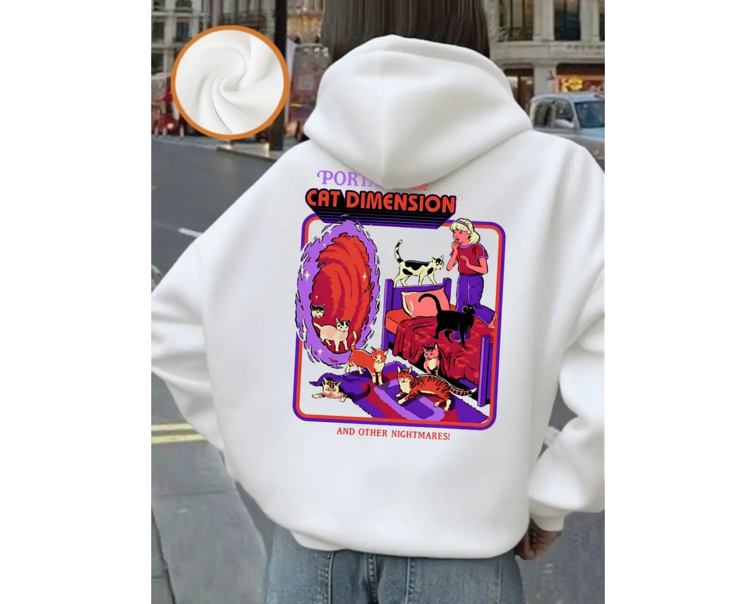 Kedi Boyutuna Giden Portal Baskılı Kapüşonlular Kadın Temel Giysileri Cepli Kazaklar Günlük B