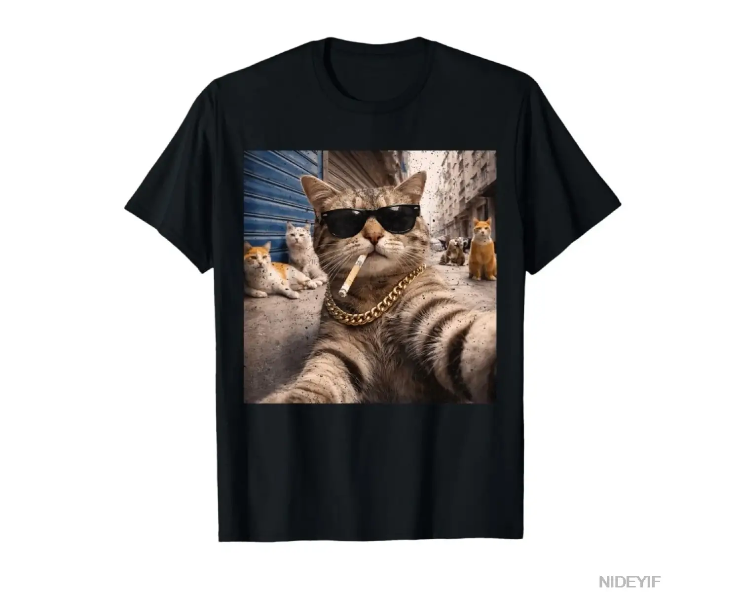 Kedi Gangster Sokak Kedileri Selfie Komik Meme Mizah T-shirt Erkekler Kadınlar Için % 100% Pa