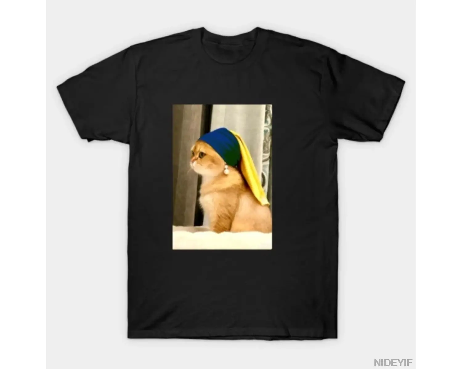 Kedi inci küpeli Meme T-shirt erkekler kadınlar için % 100% pamuklu tişörtler kısa kollu üstl