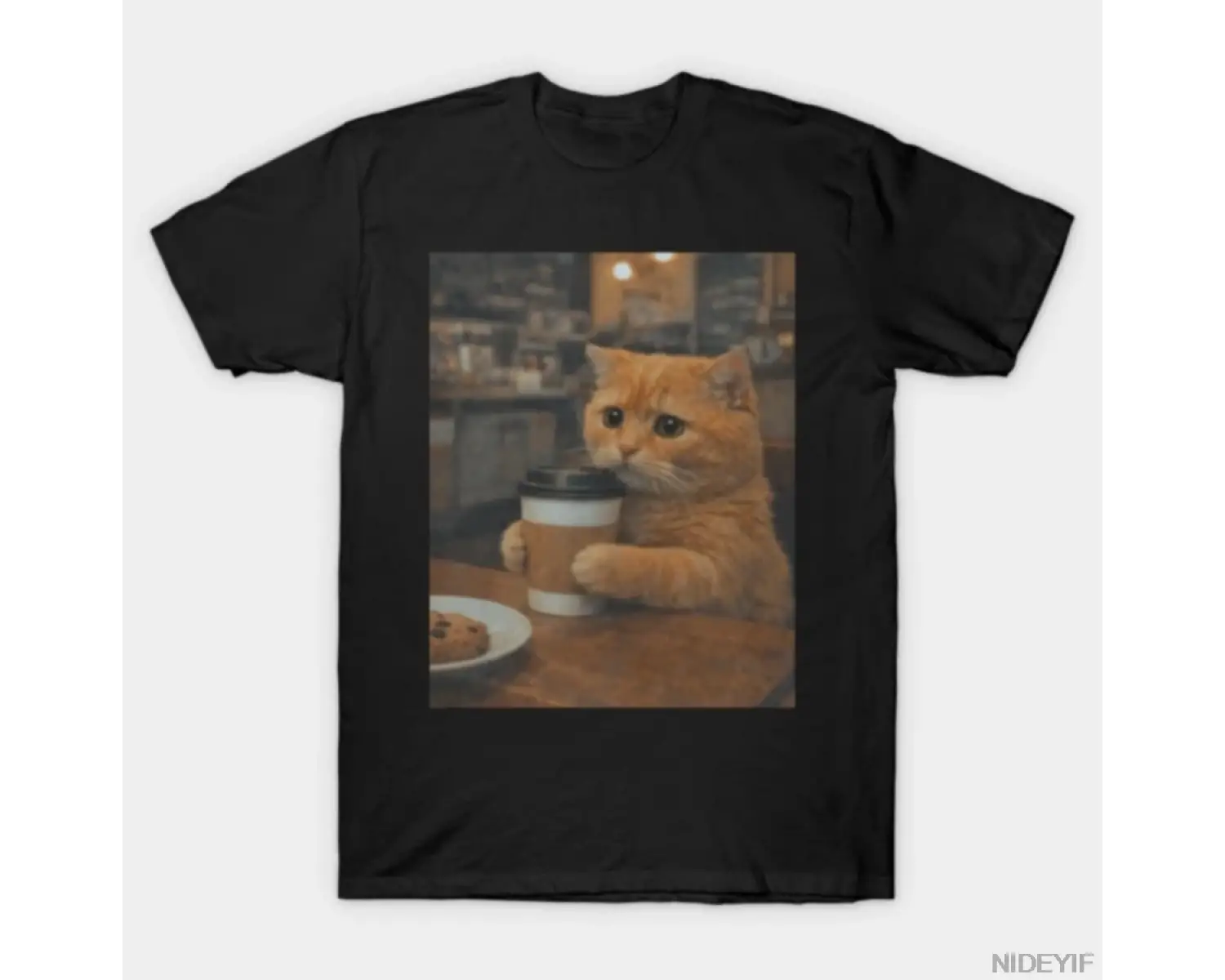 Kedi Kahve meme T-shirt Erkekler Kadınlar Için % 100% Pamuk T Shirt Kısa Kollu Üstler 0102-2