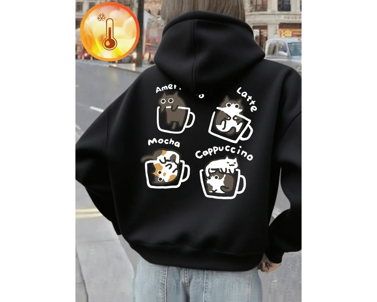 Kedi Kahve Sanatı Mektup Baskılar Kapüşonlular Kadın Temelleri Cep Kazak Sonbahar Polar Sıcak