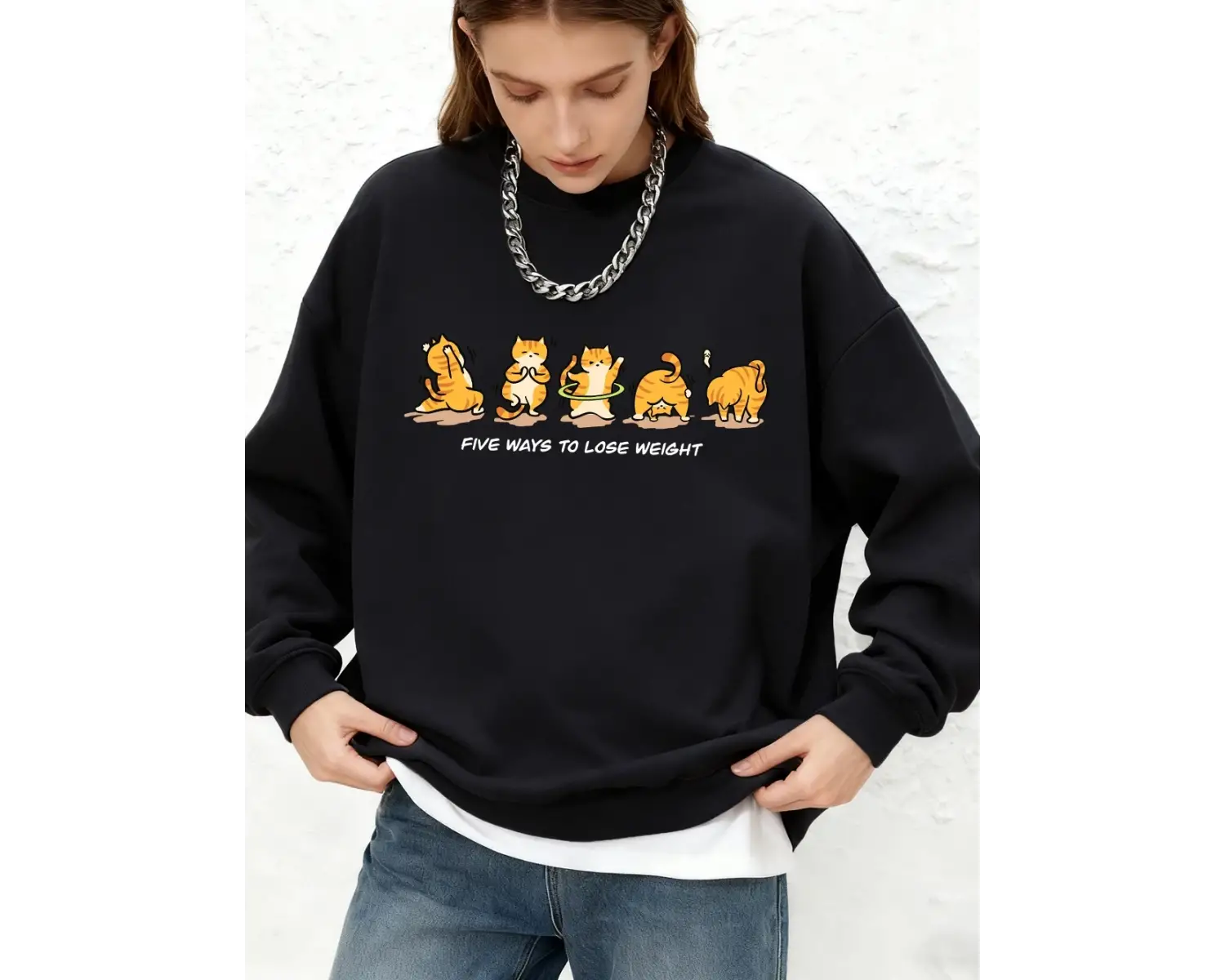Kedi Kilo Kaybı Yapıyor Baskılı Kapüşonlu Üstler Kadınlar İçin Kışlık Sıcak Uzun Kollu Sweats