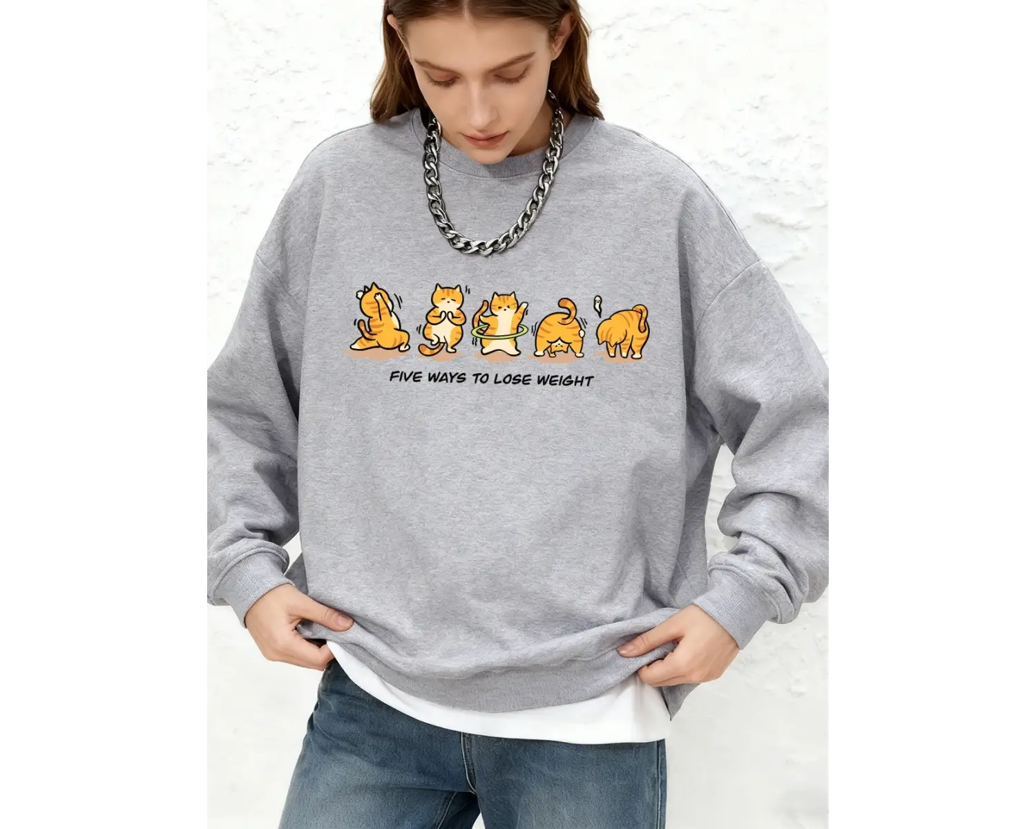 Kedi Kilo Kaybı Yapıyor Baskılı Kapüşonlu Üstler Kadınlar İçin Kışlık Sıcak Uzun Kollu Sweats