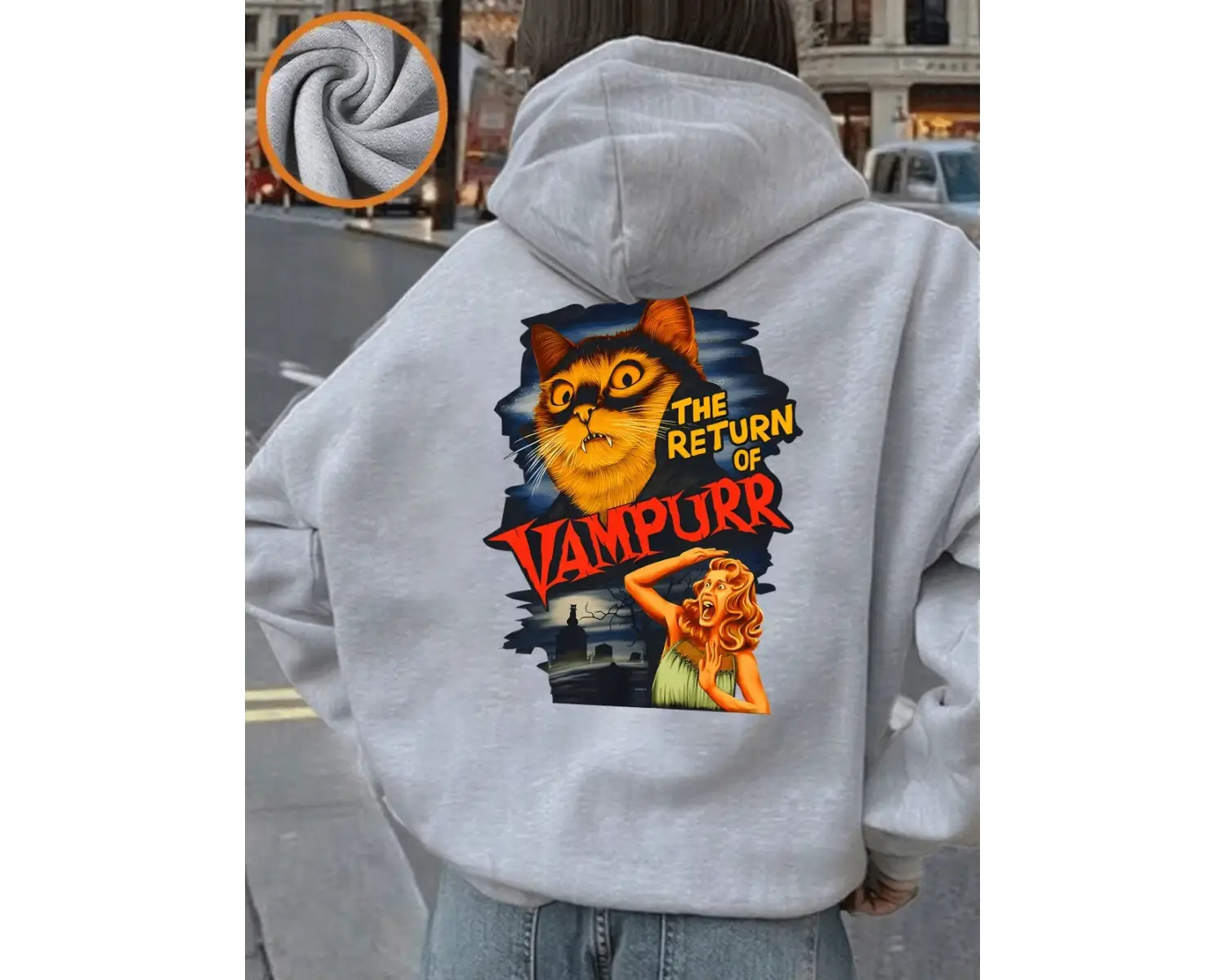 Kedinin Dönüşü baskılı kapüşonlu svetşört Bayan Kış Polar Sıcak Tişörtü Rahat Cep Kazaklar R